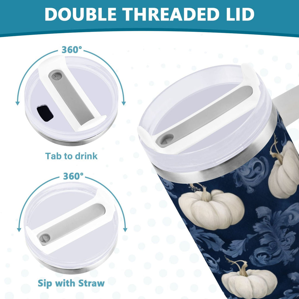 30 oz Insulated Stainless Steel Tumbler Double Wall Stainless Steel Tumbler with 2-Way Drinking Watercolor White Pumpkins M446E
