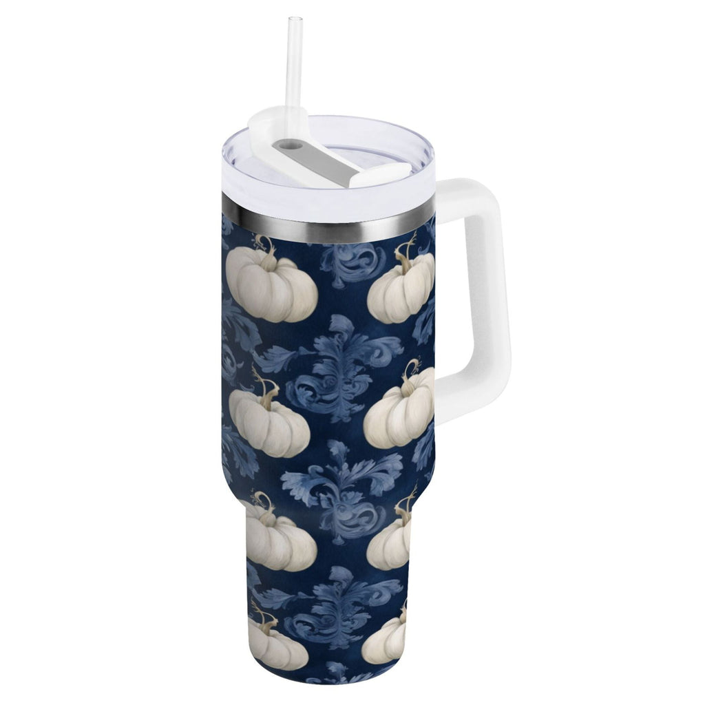 30 oz Insulated Stainless Steel Tumbler Double Wall Stainless Steel Tumbler with 2-Way Drinking Watercolor White Pumpkins M446E