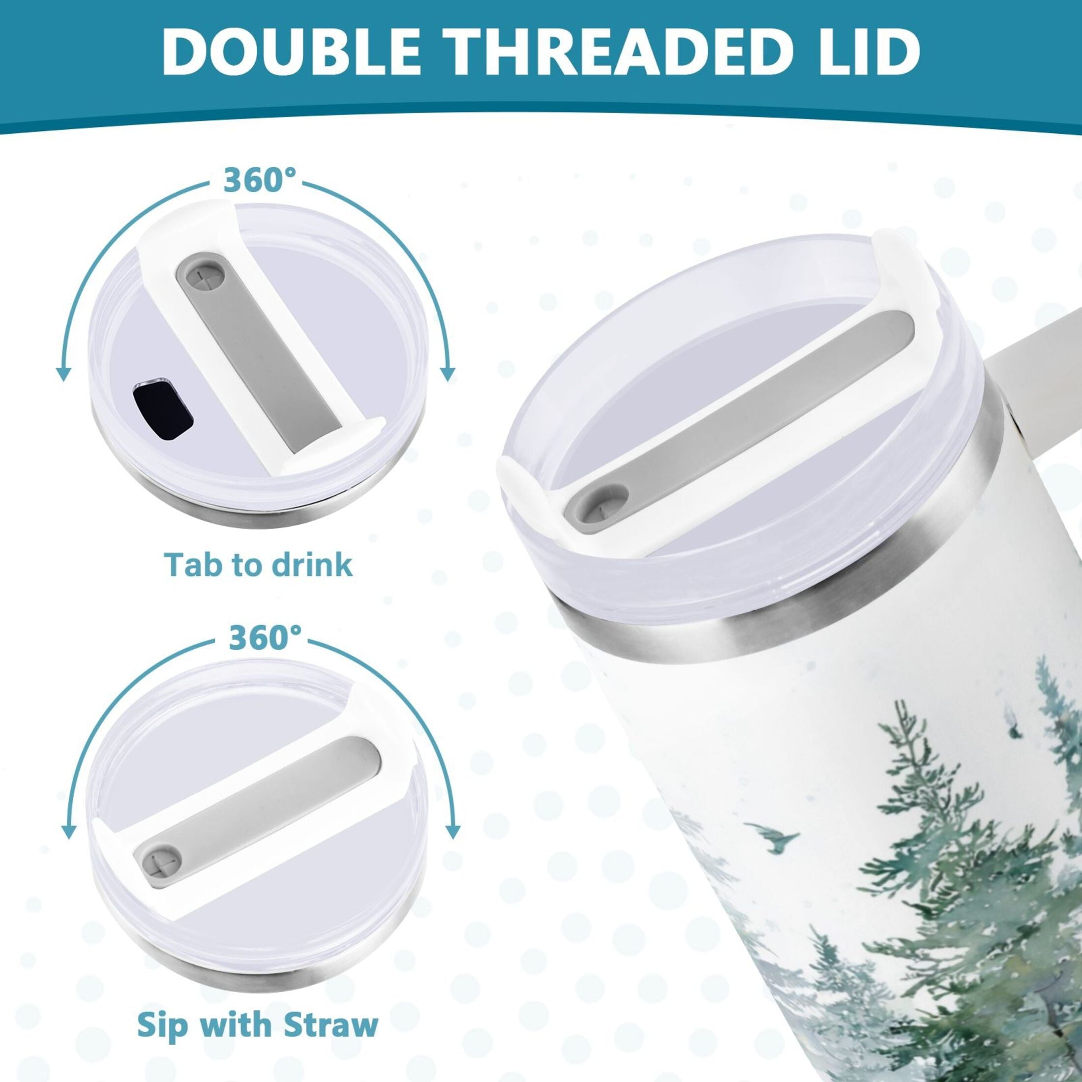 30 oz Insulated Stainless Steel Tumbler Double Wall Stainless Steel Tumbler with 2-Way Drinking Green Snowy Forest Scene M455Q