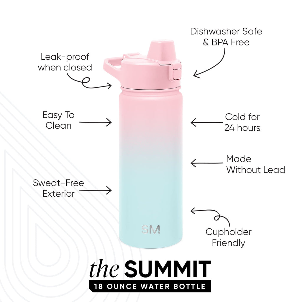 Simple Modern 18 fl oz Insulated Stainless Steel Summit Water Bottle with Covered Silicone Straw Lid | Sweet Taffy M395M