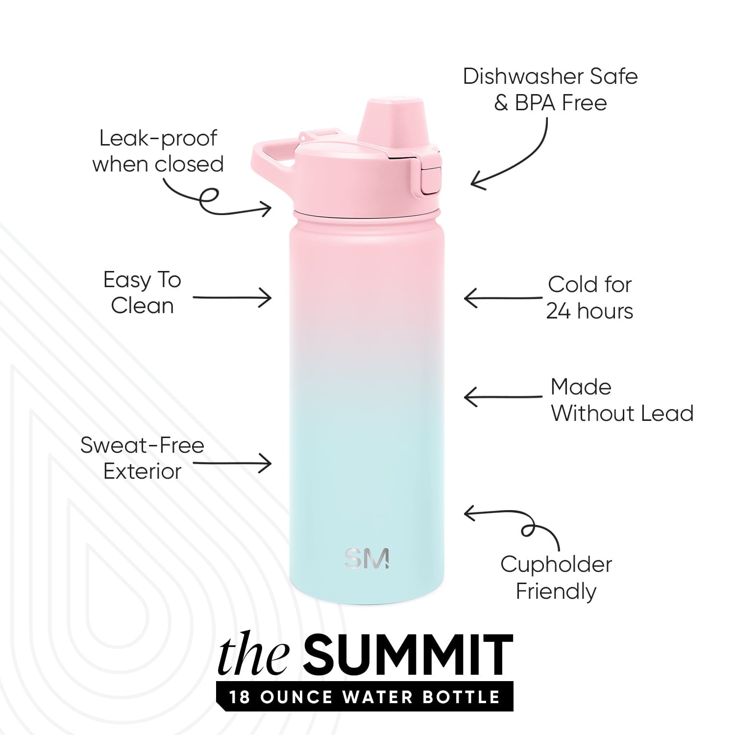 Simple Modern 18 fl oz Insulated Stainless Steel Summit Water Bottle with Covered Silicone Straw Lid | Sweet Taffy M395M