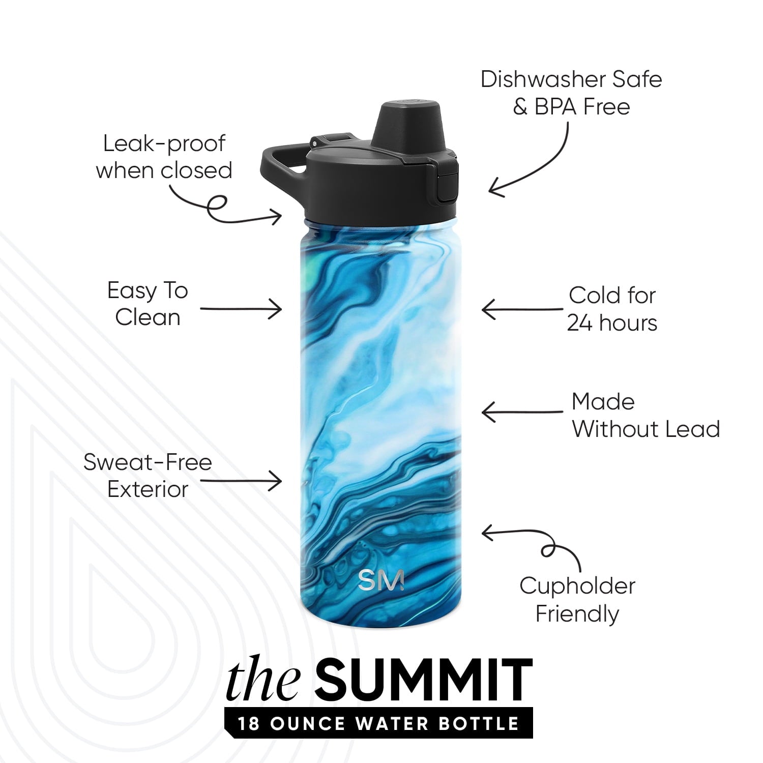 Simple Modern 18 fl oz Insulated Stainless Steel Summit Water Bottle with Covered Silicone Straw Lid | Sweet Taffy M395M