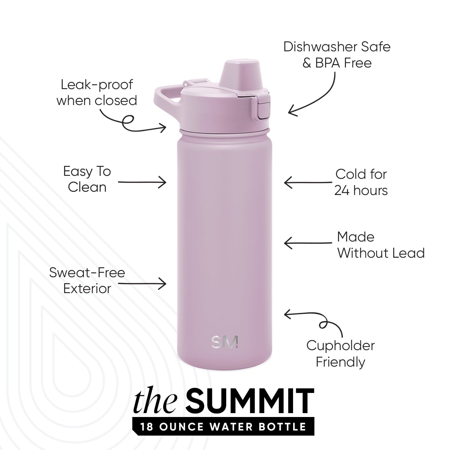 Simple Modern 18 fl oz Insulated Stainless Steel Summit Water Bottle with Covered Silicone Straw Lid | Sweet Taffy M395M