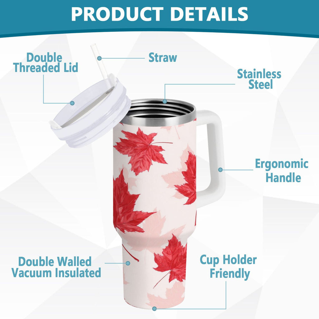 40 oz Insulated Stainless Steel Tumbler Double Wall Stainless Steel Tumbler with 2-Way Drinking Red Maple Leaves Pattern M601D