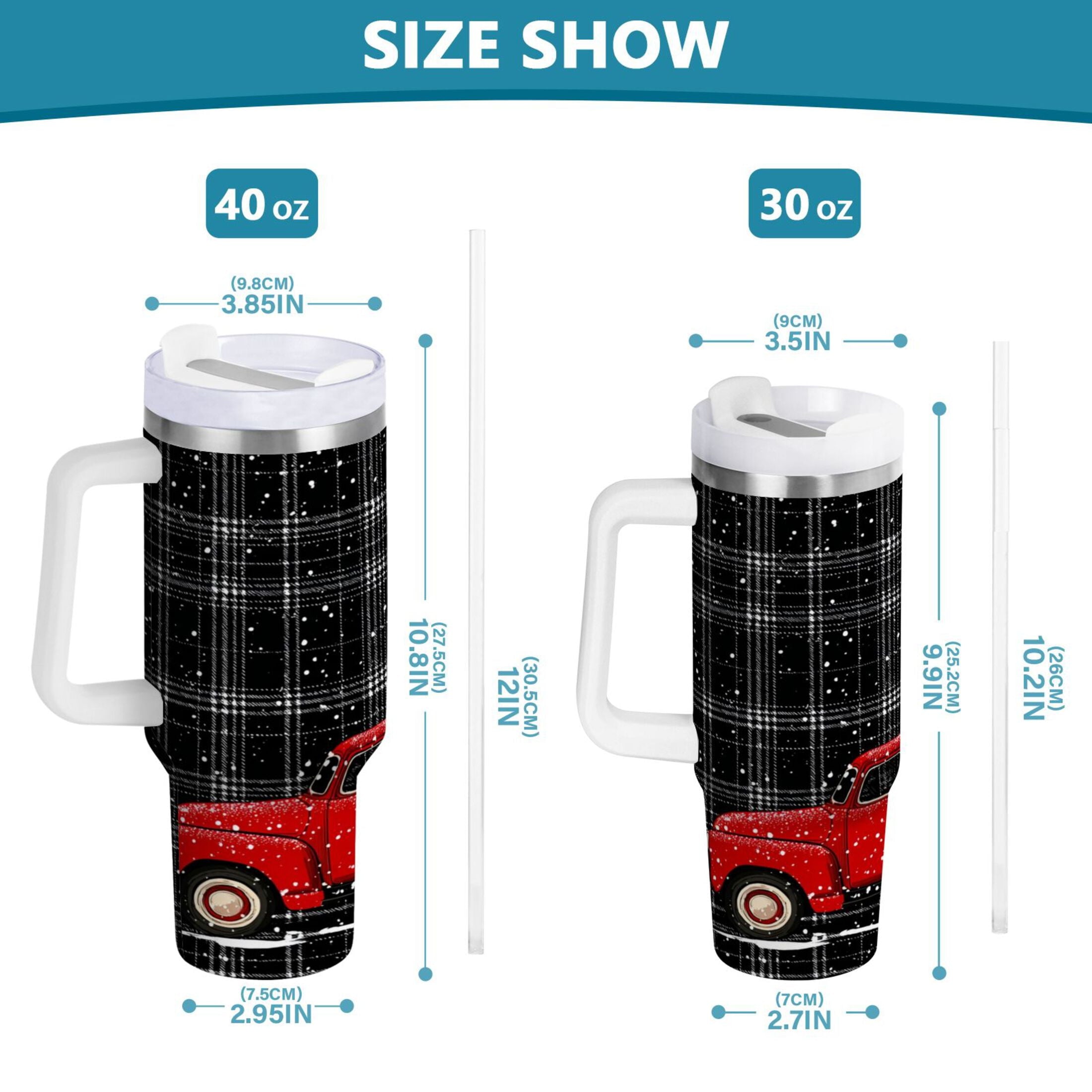 40 oz Insulated Stainless Steel Tumbler Double Wall Stainless Steel Tumbler with 2-Way Drinking Red Truck with Christmas Tree M669J