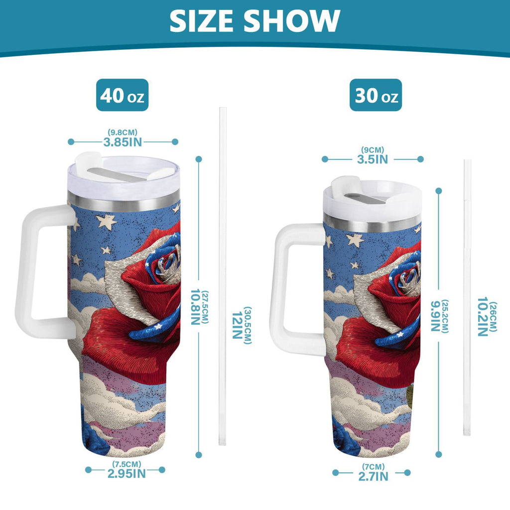 40 oz Insulated Stainless Steel Tumbler Double Wall Stainless Steel Tumbler with 2-Way Drinking Roses and Clouds M523D