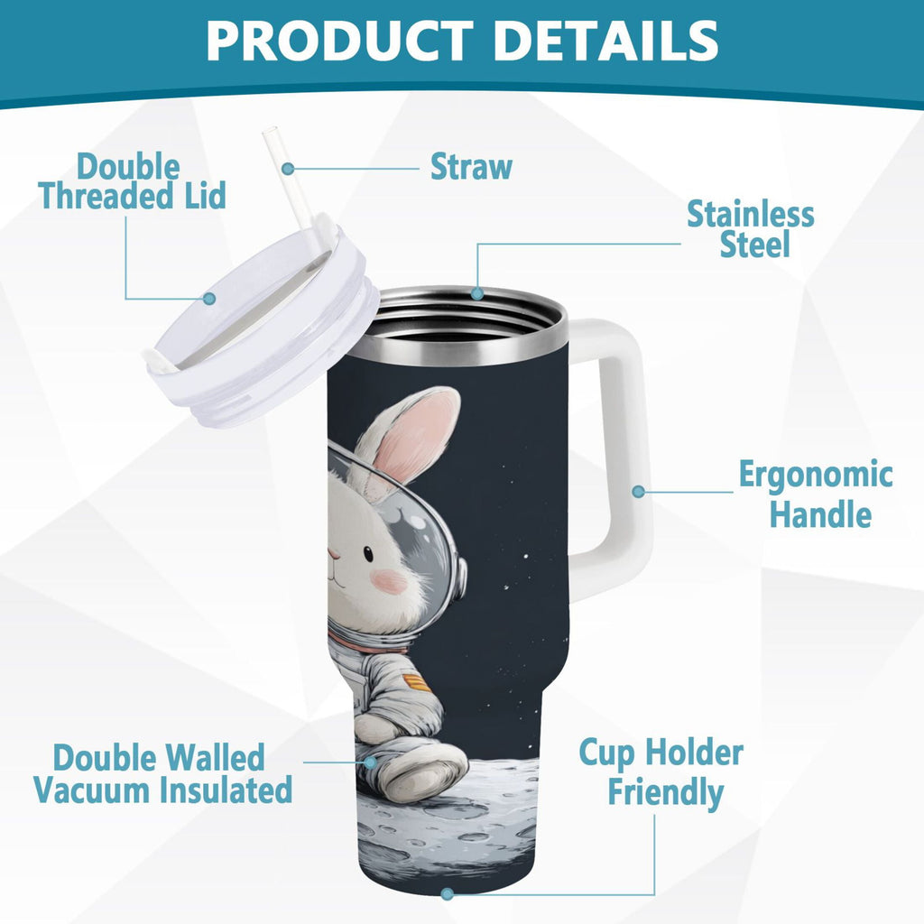 40 oz Insulated Stainless Steel Tumbler Double Wall Stainless Steel Tumbler with 2-Way Drinking Rabbit in A Space M673Y