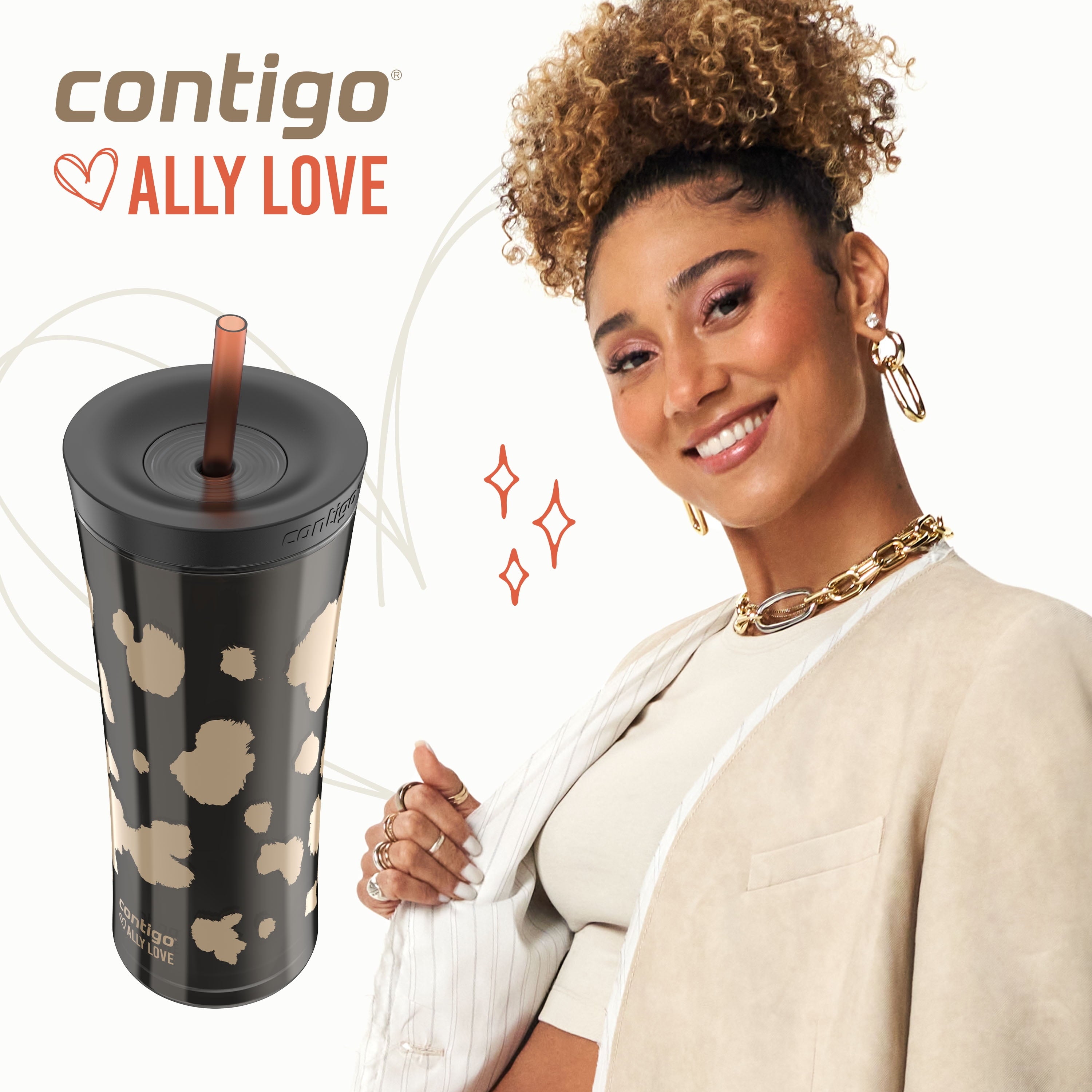 Contigo 20oz Shake &amp; Go Tumbler, Plastic with Straw, Licorice Cowhide Couture M93Q