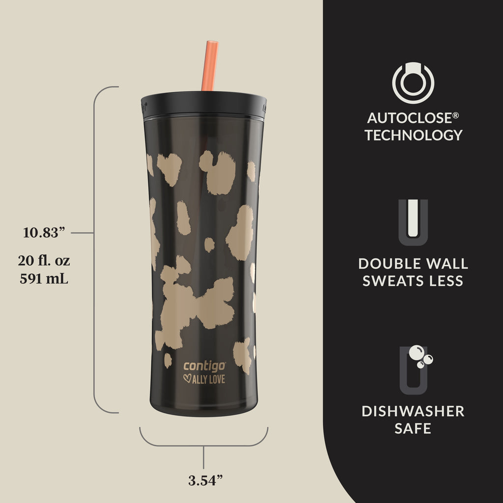 Contigo 20oz Shake &amp; Go Tumbler, Plastic with Straw, Licorice Cowhide Couture M93Q