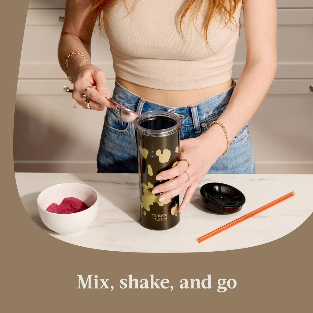 Contigo 20oz Shake &amp; Go Tumbler, Plastic with Straw, Licorice Cowhide Couture M93Q