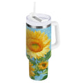 40 oz Insulated Stainless Steel Tumbler Double Wall Stainless Steel Tumbler with 2-Way Drinking Sunflower Oil Painting M438L