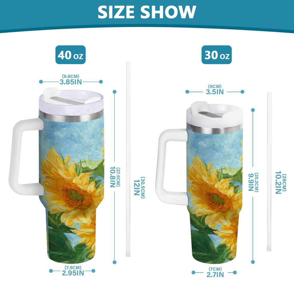 40 oz Insulated Stainless Steel Tumbler Double Wall Stainless Steel Tumbler with 2-Way Drinking Sunflower Oil Painting M438L