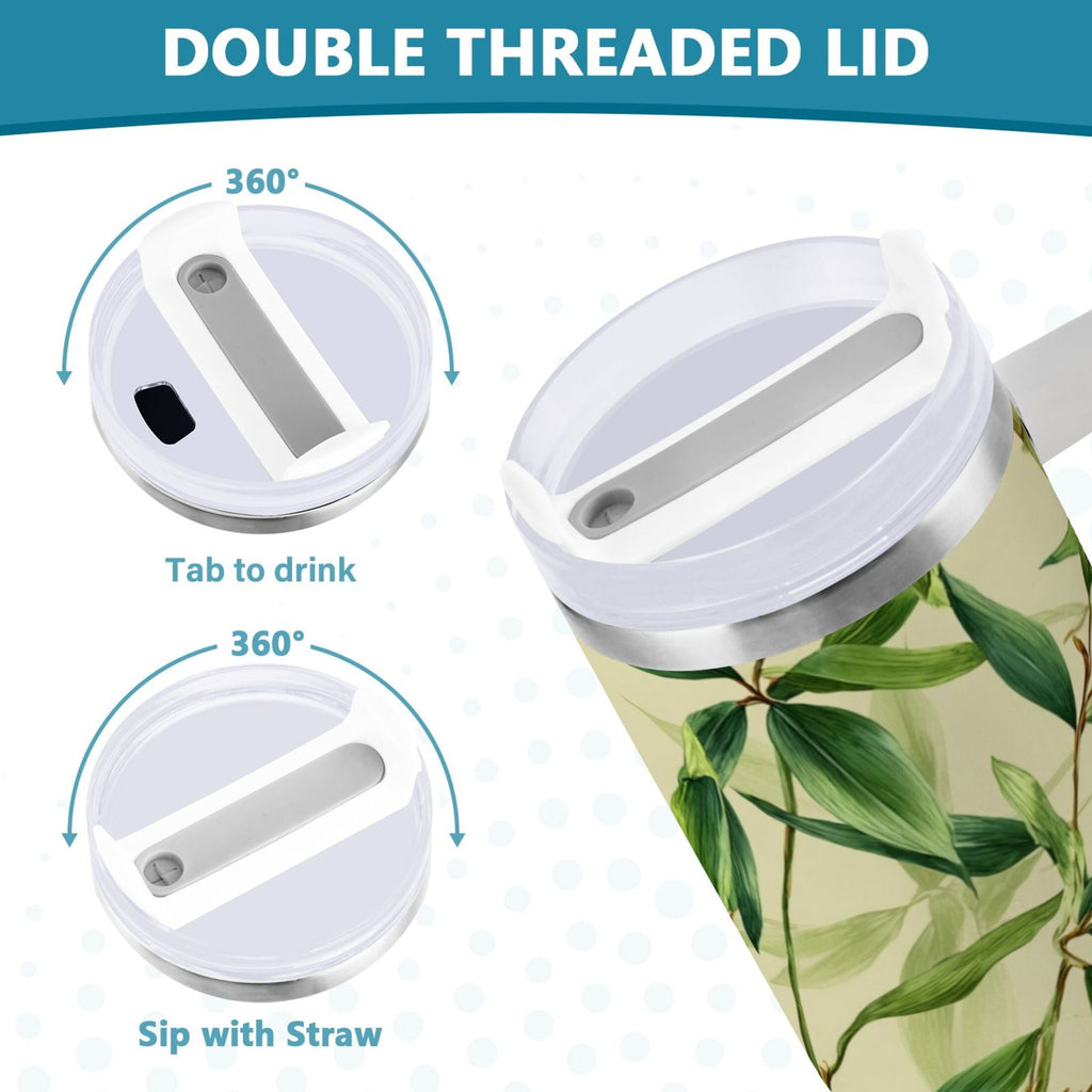 30 oz Insulated Stainless Steel Tumbler Double Wall Stainless Steel Tumbler with 2-Way Drinking Bamboo Pattern M558P