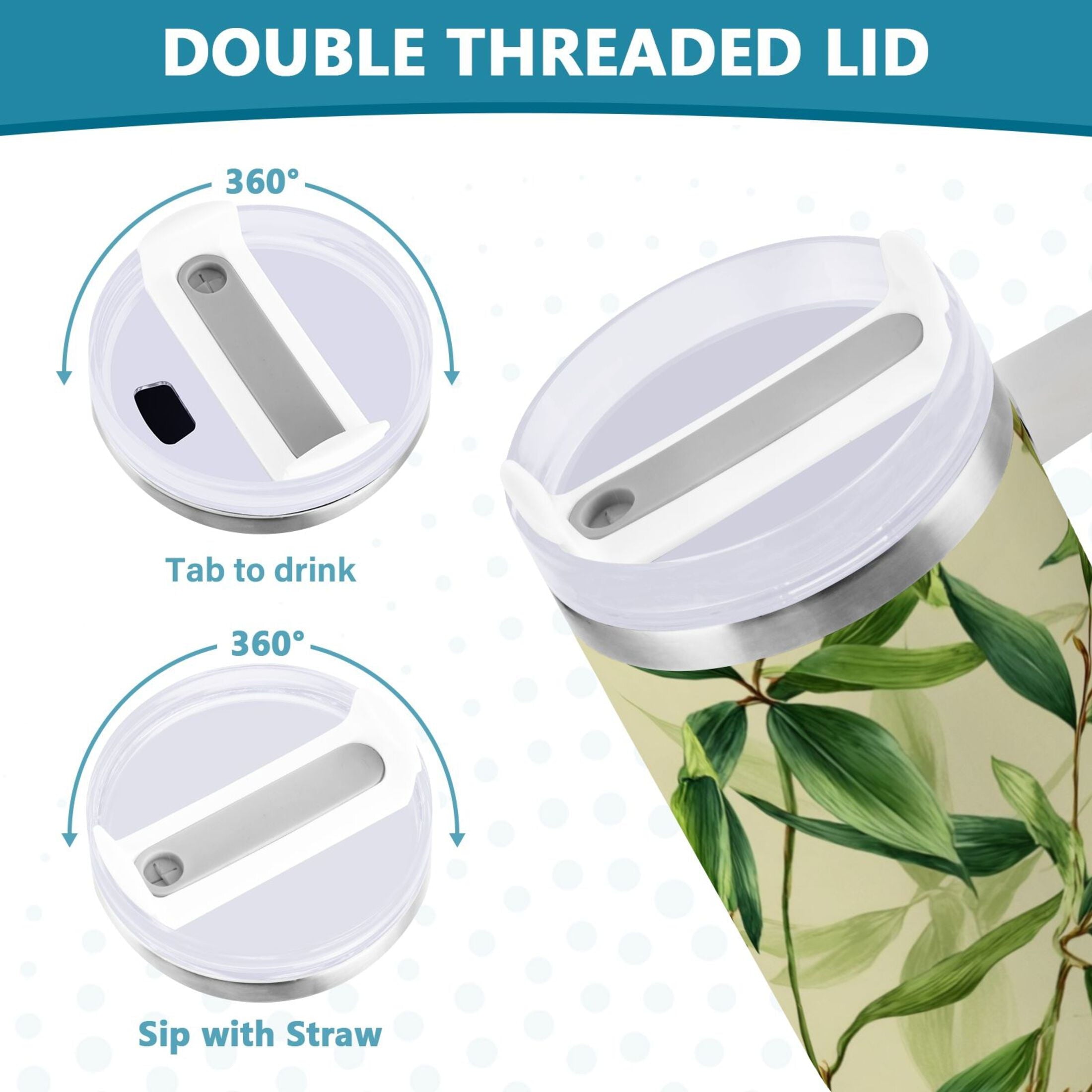 30 oz Insulated Stainless Steel Tumbler Double Wall Stainless Steel Tumbler with 2-Way Drinking Bamboo Pattern M558P