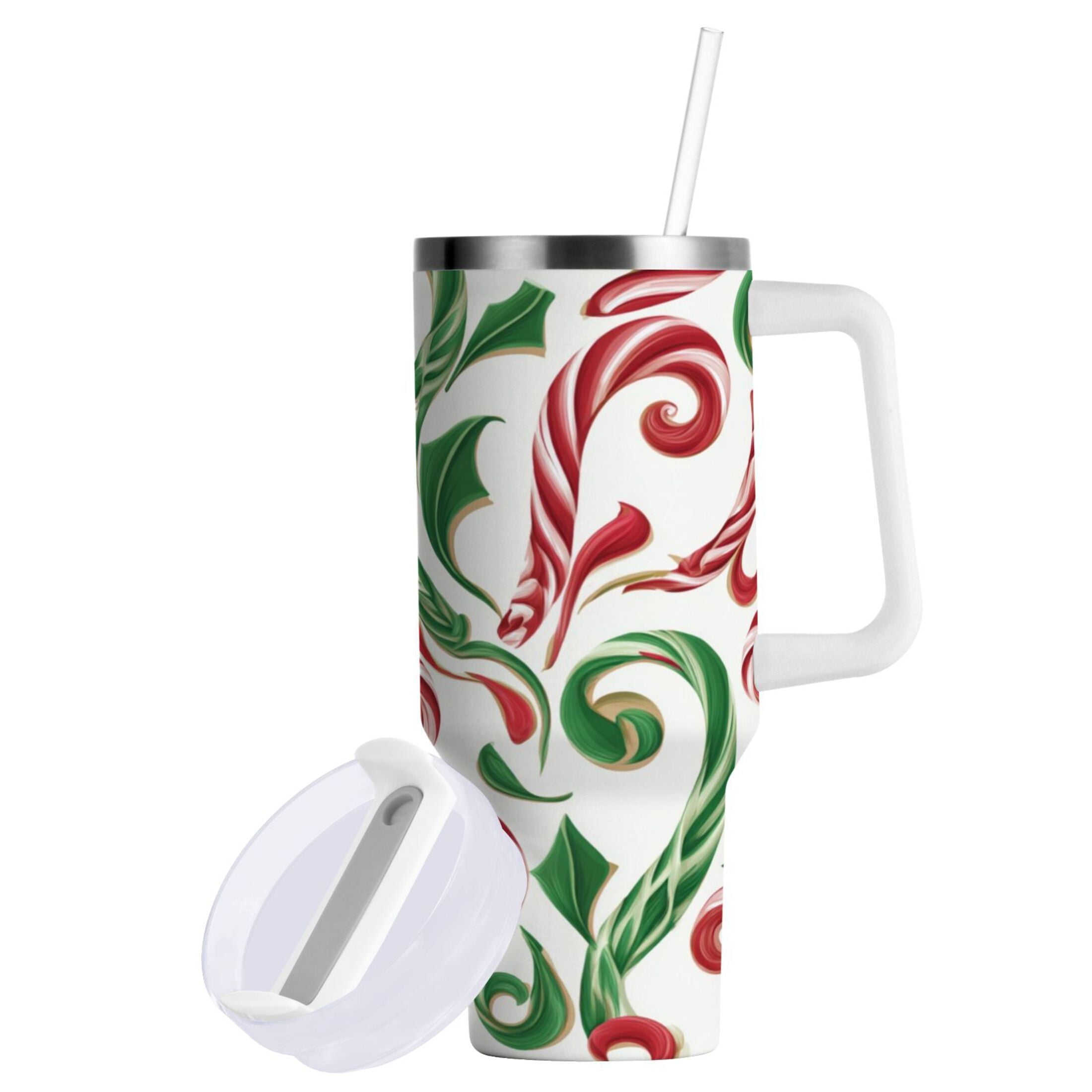40 oz Insulated Stainless Steel Tumbler Double Wall Stainless Steel Tumbler with 2-Way Drinking Red and Green Candy-cane M573J
