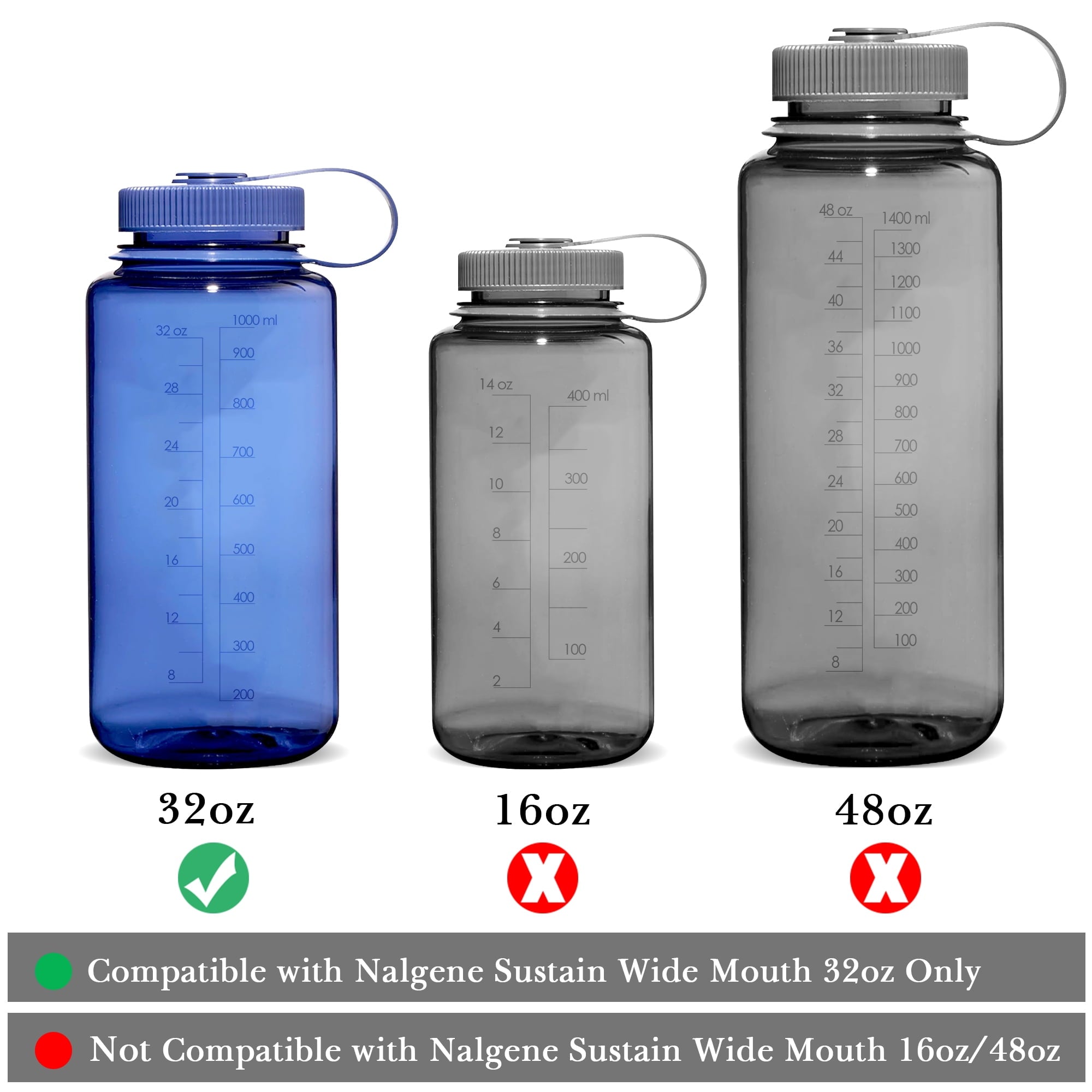Linkidea 4 Pack Water Bottle Silicone Splashguard Compatible with Nalgene Sustain Wide Mouth 32oz, Anti-Spill Splash Guard for Wide-Necked Bottles with 53mm Opening, Waterbottle Easy Sipper M208M