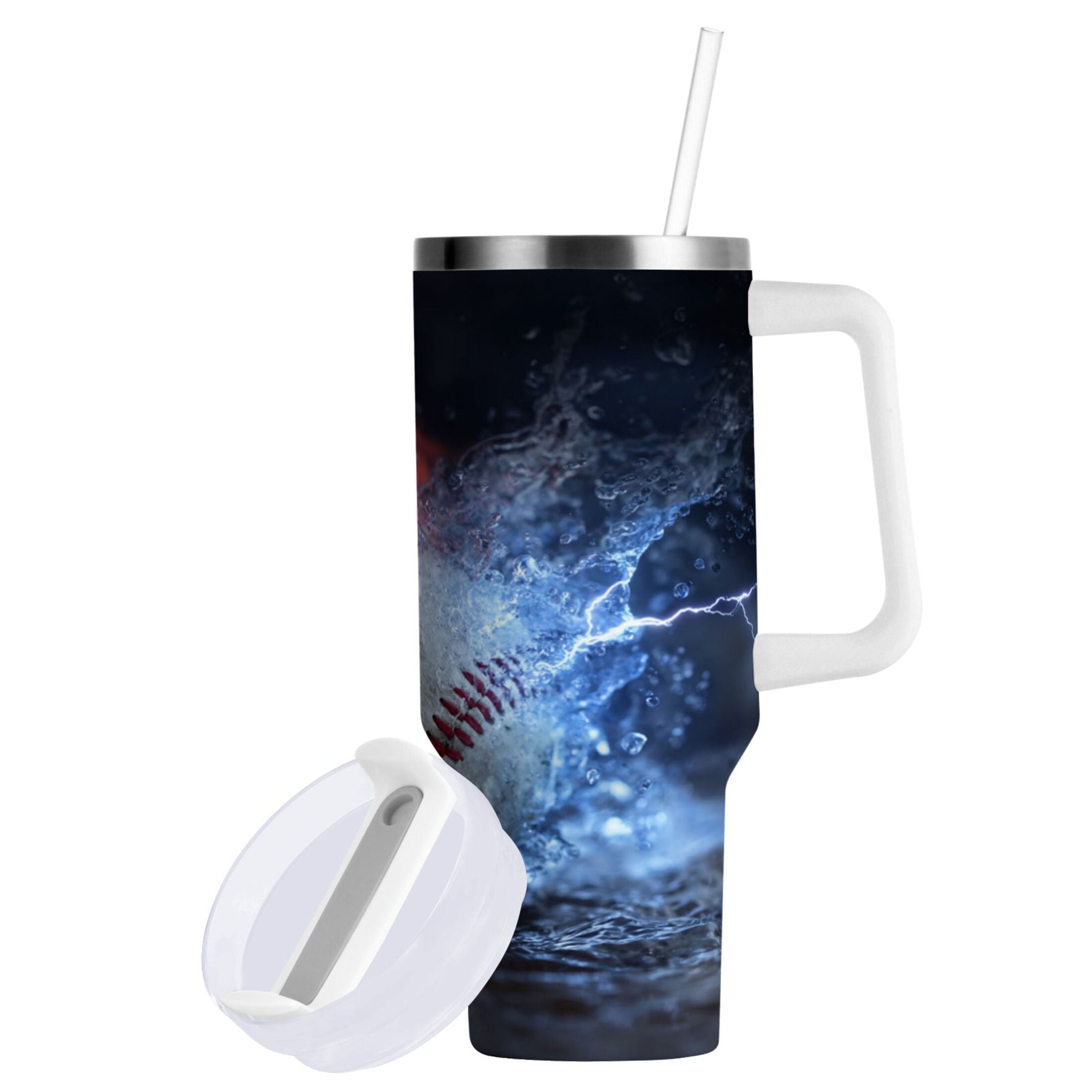 40 oz Insulated Stainless Steel Tumbler Double Wall Stainless Steel Tumbler with 2-Way Drinking Baseball with Water and Fire M680Y