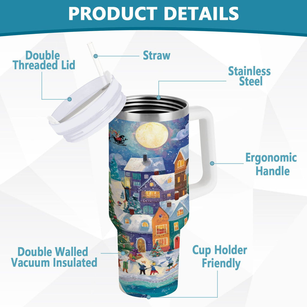 30 oz Insulated Stainless Steel Tumbler Double Wall Stainless Steel Tumbler with 2-Way Drinking Charming Christmas Scene M546F