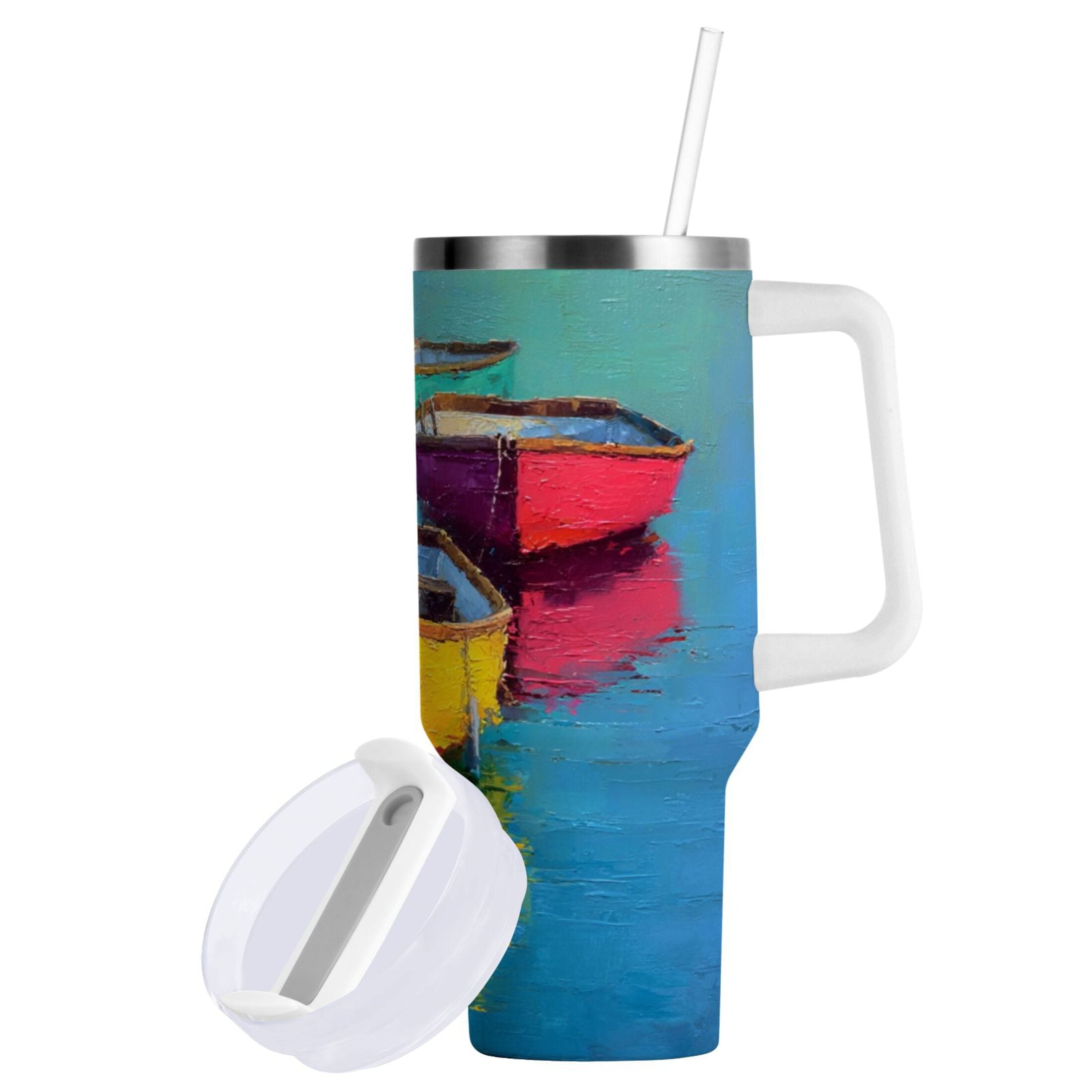 30 oz Insulated Stainless Steel Tumbler Double Wall Stainless Steel Tumbler with 2-Way Drinking Colorful Row Boats M555L