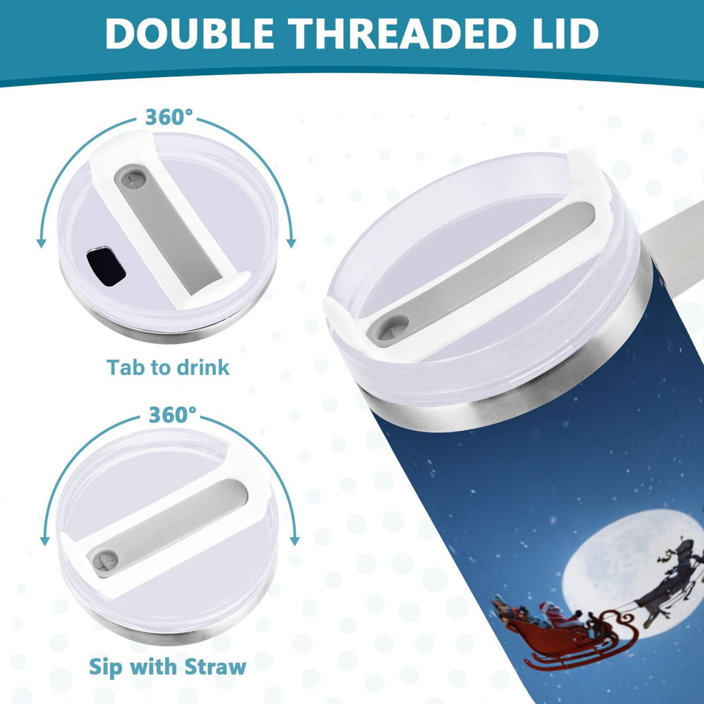 30 oz Insulated Stainless Steel Tumbler Double Wall Stainless Steel Tumbler with 2-Way Drinking Christmas Night Scene M606P