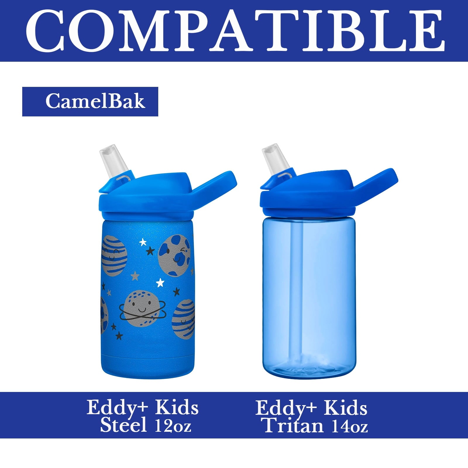 Linkidea Water Bottle Sleeve Compatible with CamelBak Eddy+ Tritan 14oz, Steel 12oz Kids Bottle, Waterbottle Holder Bag with Name Tag, Navy Blue M390G