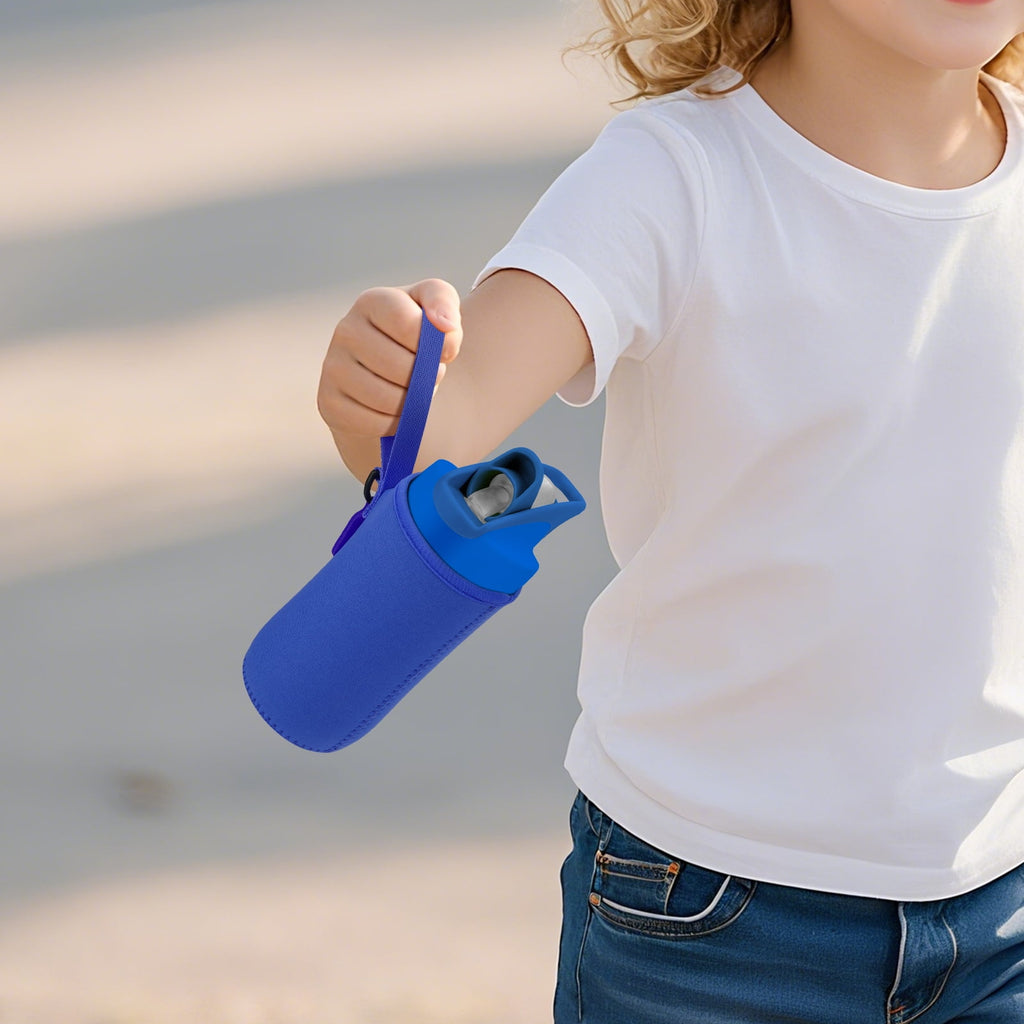 Linkidea Water Bottle Sleeve Compatible with CamelBak Eddy+ Tritan 14oz, Steel 12oz Kids Bottle, Waterbottle Holder Bag with Name Tag, Navy Blue M390G