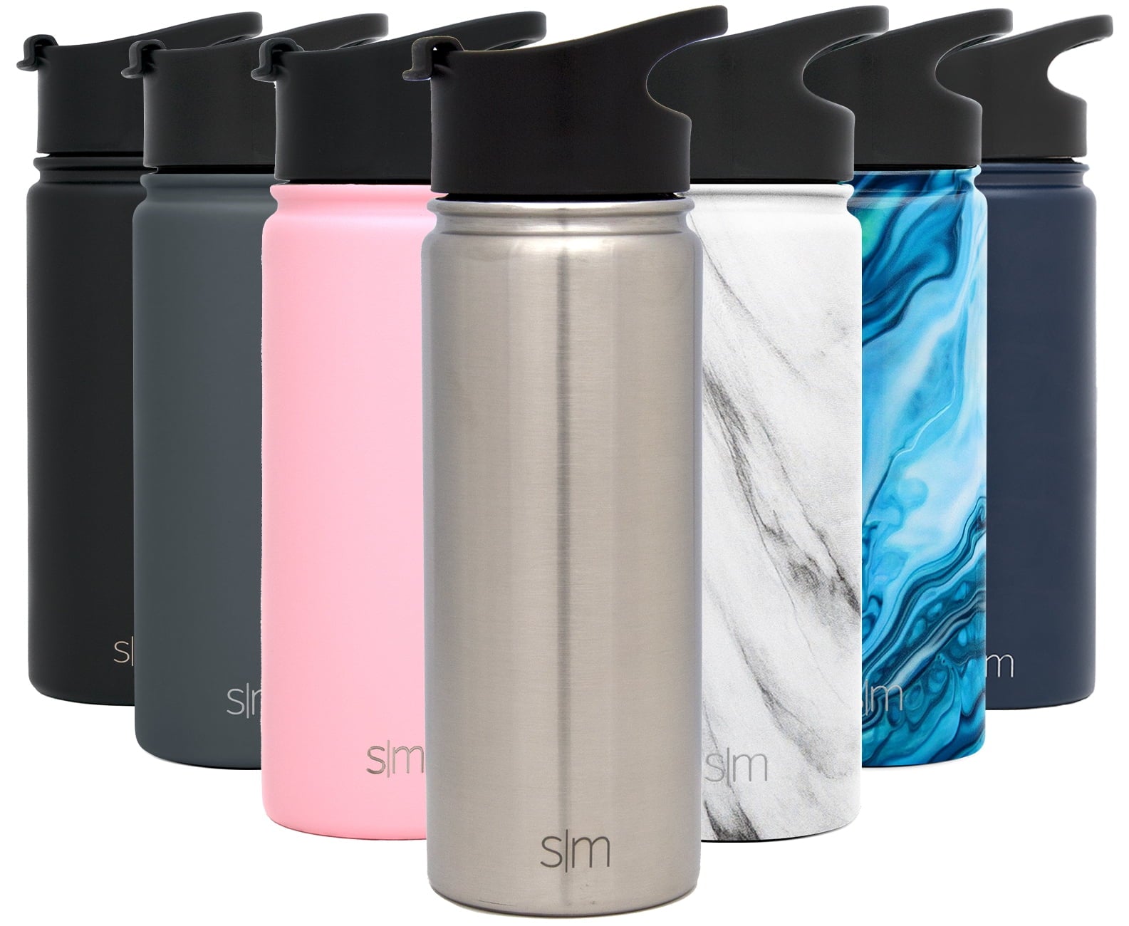 Simple Modern Summit 18 oz Silver and Black Double Wall Vacuum Insulated Stainless Steel Water Bottle with Wide Mouth and Flip-Top Lid M416E