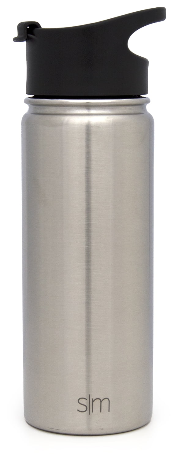Simple Modern Summit 18 oz Silver and Black Double Wall Vacuum Insulated Stainless Steel Water Bottle with Wide Mouth and Flip-Top Lid M416E