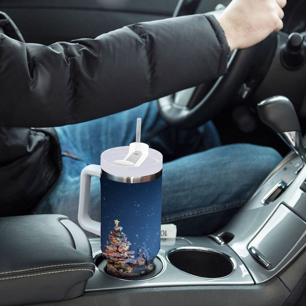 30 oz Insulated Stainless Steel Tumbler Double Wall Stainless Steel Tumbler with 2-Way Drinking Christmas Night Scene M606P