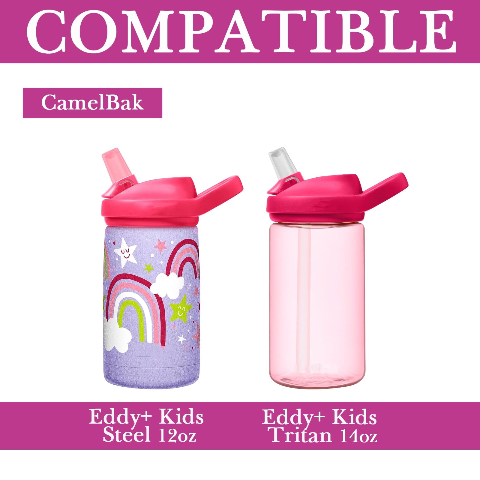 Linkidea Water Bottle Sleeve Compatible with CamelBak Eddy+ Tritan 14oz, Steel 12oz Kids Bottle, Waterbottle Holder Bag with Name Tag, Rose Red M385P