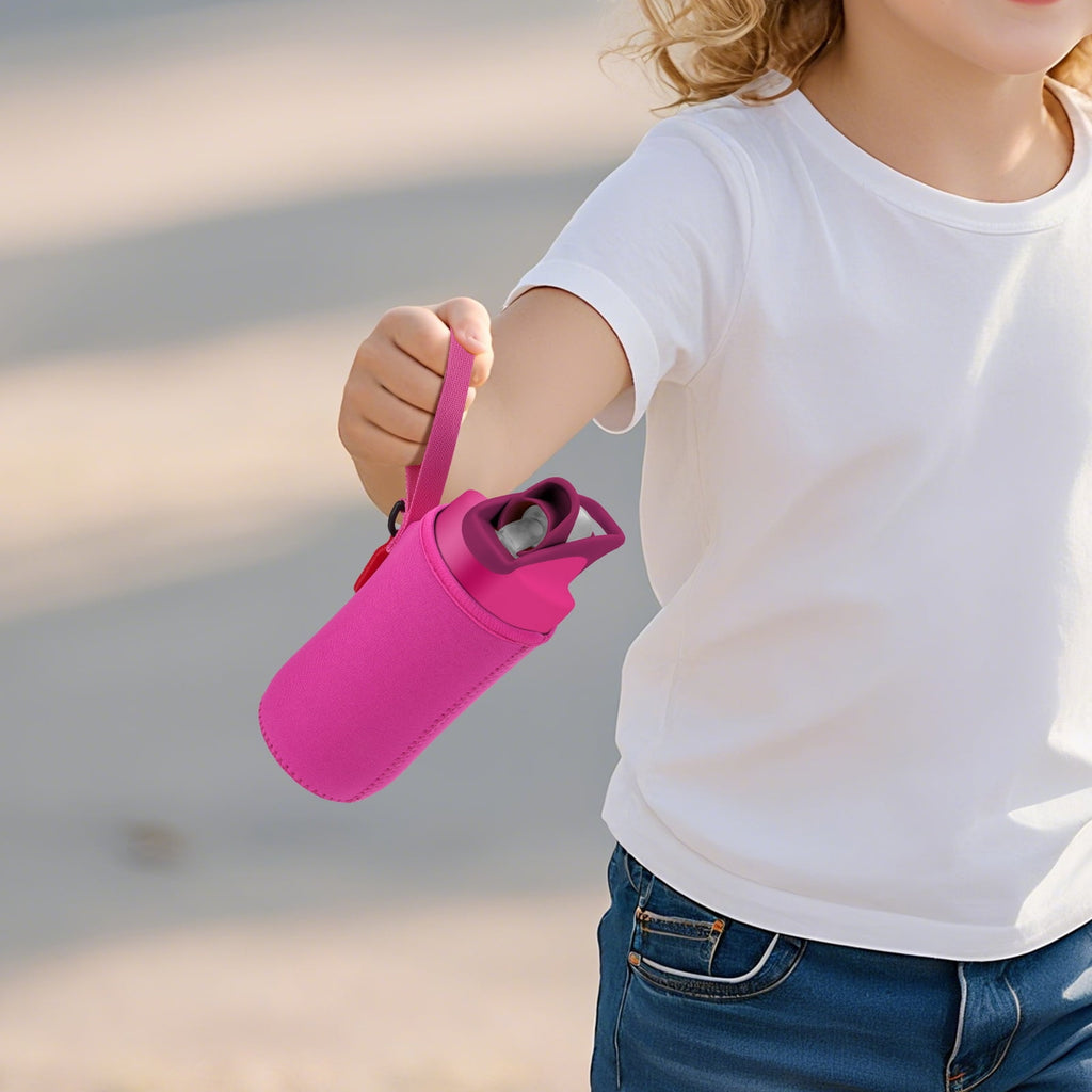 Linkidea Water Bottle Sleeve Compatible with CamelBak Eddy+ Tritan 14oz, Steel 12oz Kids Bottle, Waterbottle Holder Bag with Name Tag, Rose Red M385P