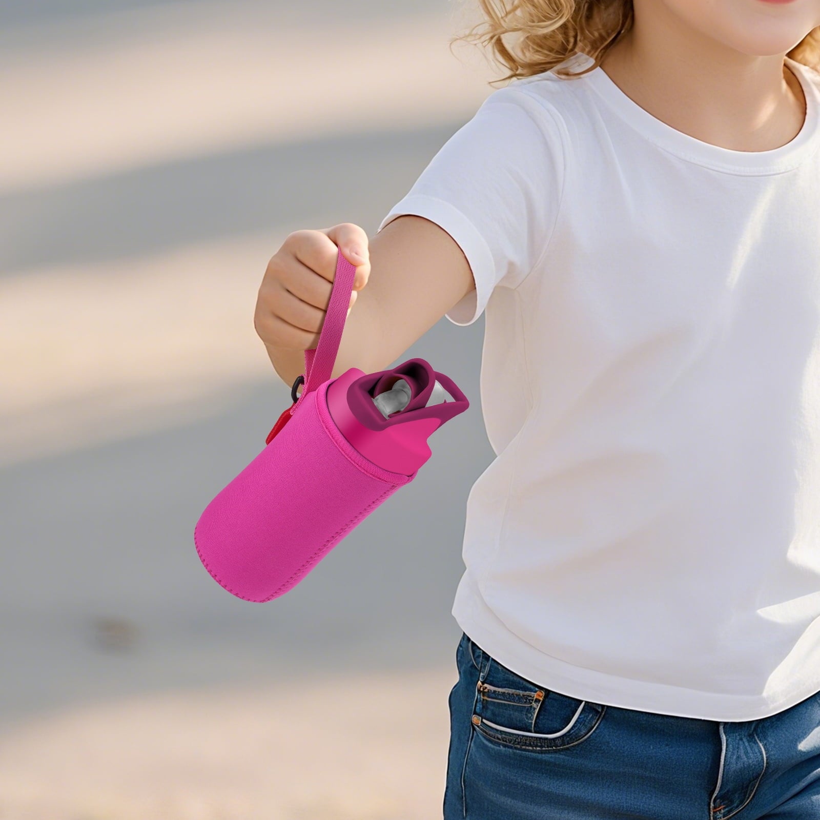 Linkidea Water Bottle Sleeve Compatible with CamelBak Eddy+ Tritan 14oz, Steel 12oz Kids Bottle, Waterbottle Holder Bag with Name Tag, Rose Red M385P