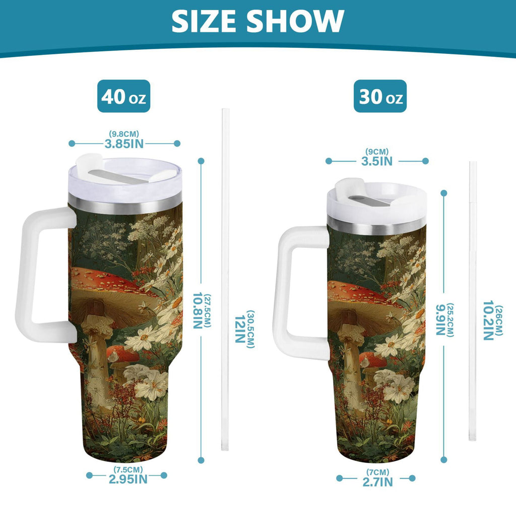 40 oz Insulated Stainless Steel Tumbler Double Wall Stainless Steel Tumbler with 2-Way Drinking Red Mushrooms M505K