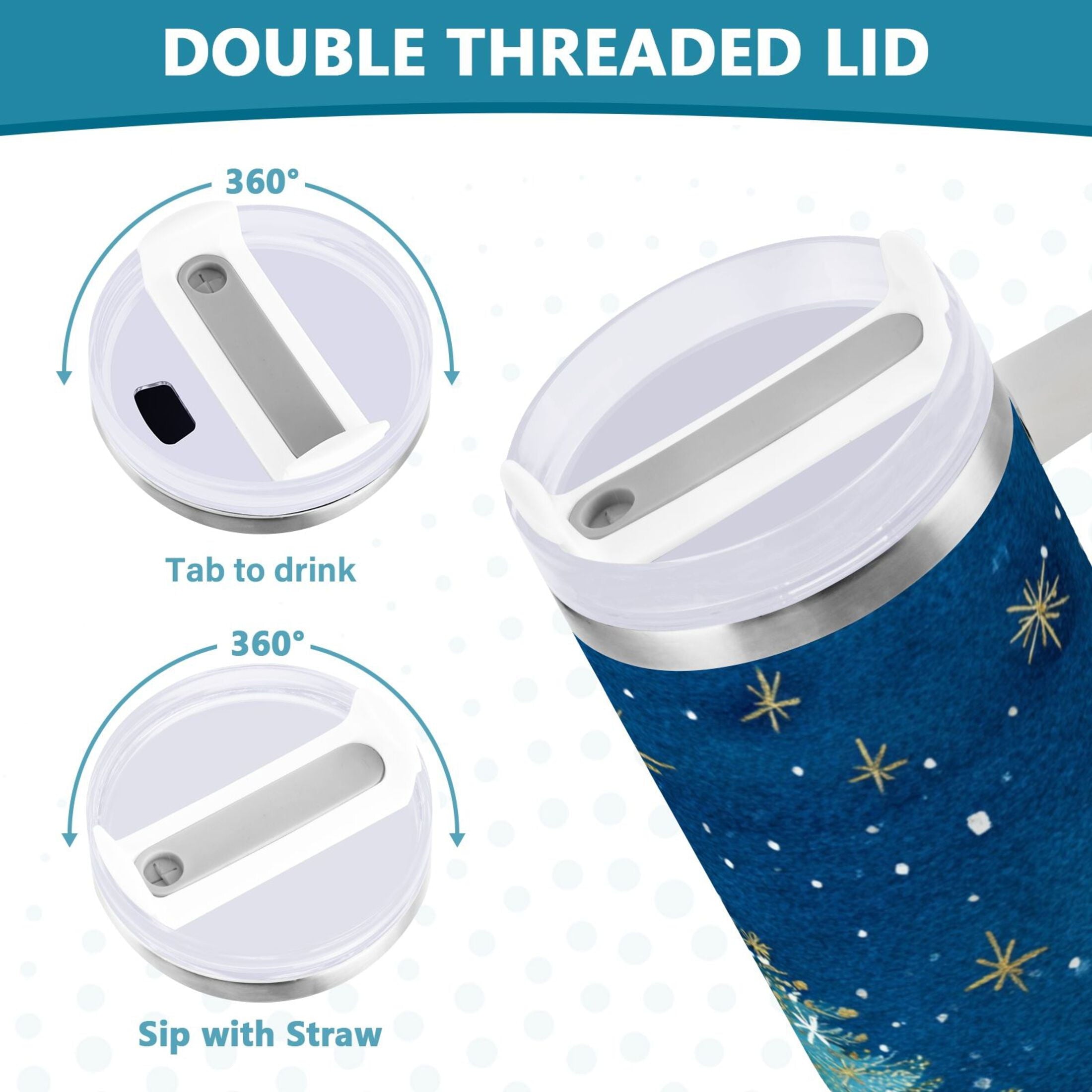 40 oz Insulated Stainless Steel Tumbler Double Wall Stainless Steel Tumbler with 2-Way Drinking Watercolor Christmas Tree M597Z