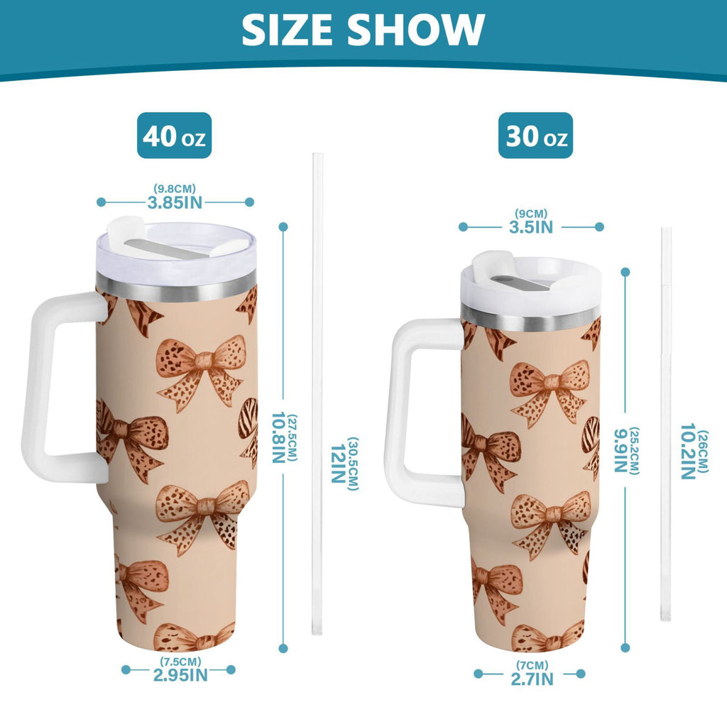 40 oz Insulated Stainless Steel Tumbler Double Wall Stainless Steel Tumbler with 2-Way Drinking Leopard Print Bow M550L