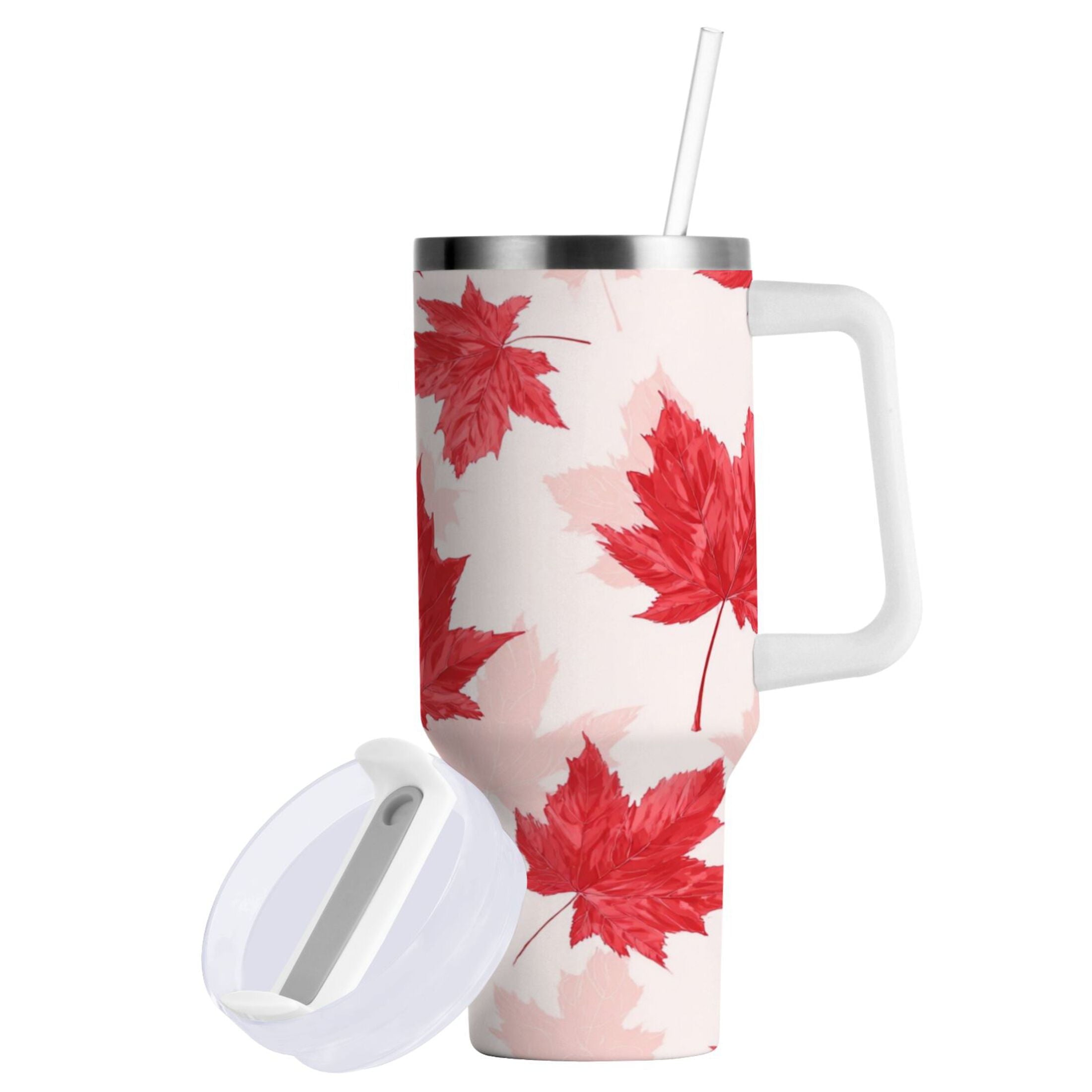 40 oz Insulated Stainless Steel Tumbler Double Wall Stainless Steel Tumbler with 2-Way Drinking Red Maple Leaves Pattern M601D