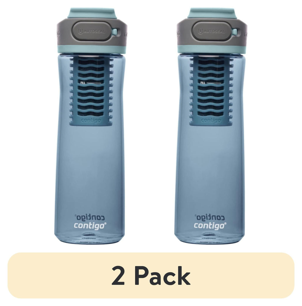 (2 pack) Contigo Clybourn Plastic FreeFlow Filter Water Bottle with AUTOSEAL Lid 24 oz., Dark Ice, with Replacable Filter M62Q