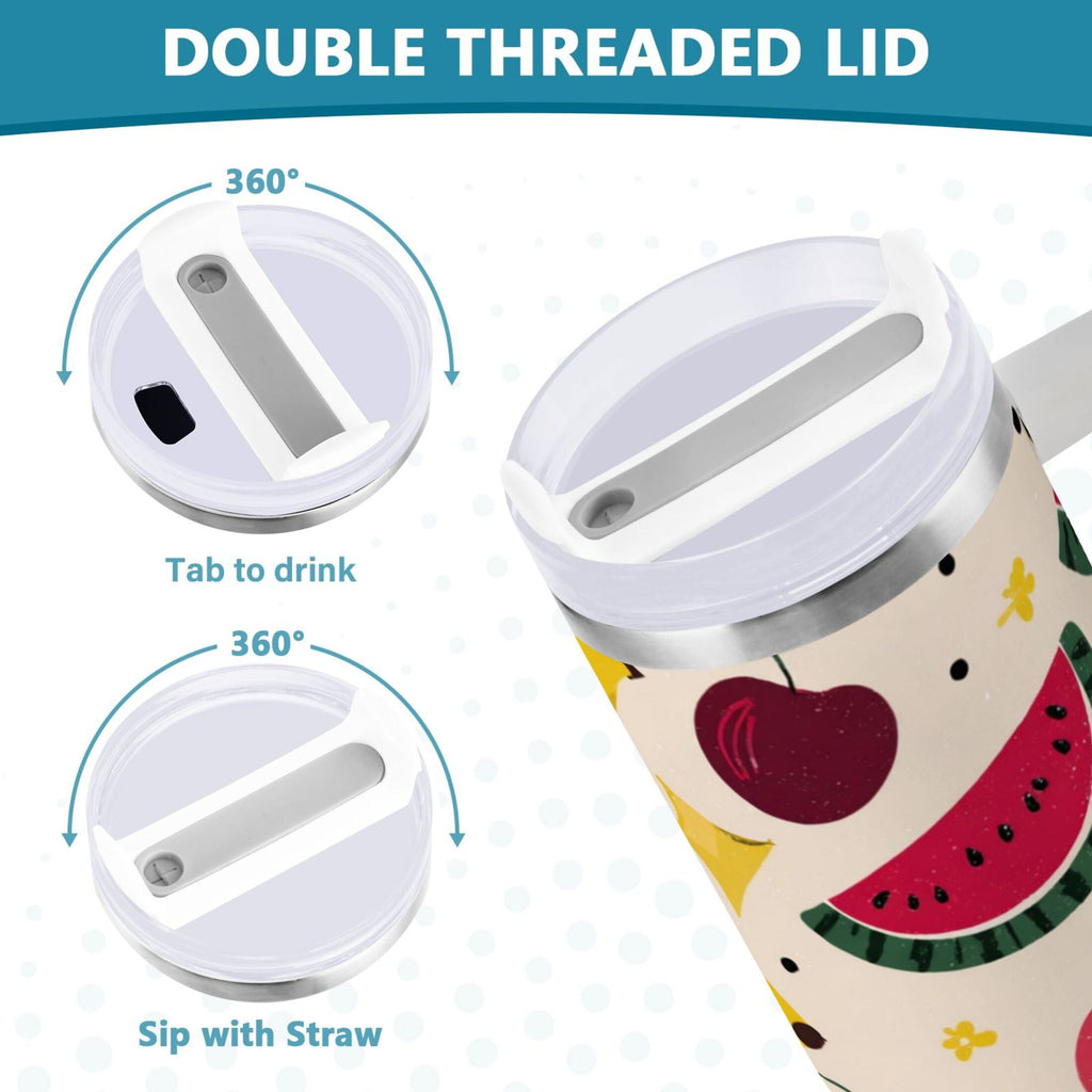 30 oz Insulated Stainless Steel Tumbler Double Wall Stainless Steel Tumbler with 2-Way Drinking Watermelon and Cherries M579U