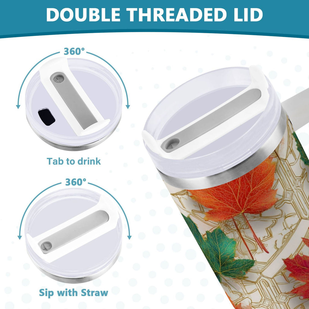 30 oz Insulated Stainless Steel Tumbler Double Wall Stainless Steel Tumbler with 2-Way Drinking Green and Red Maple Leaves M565P