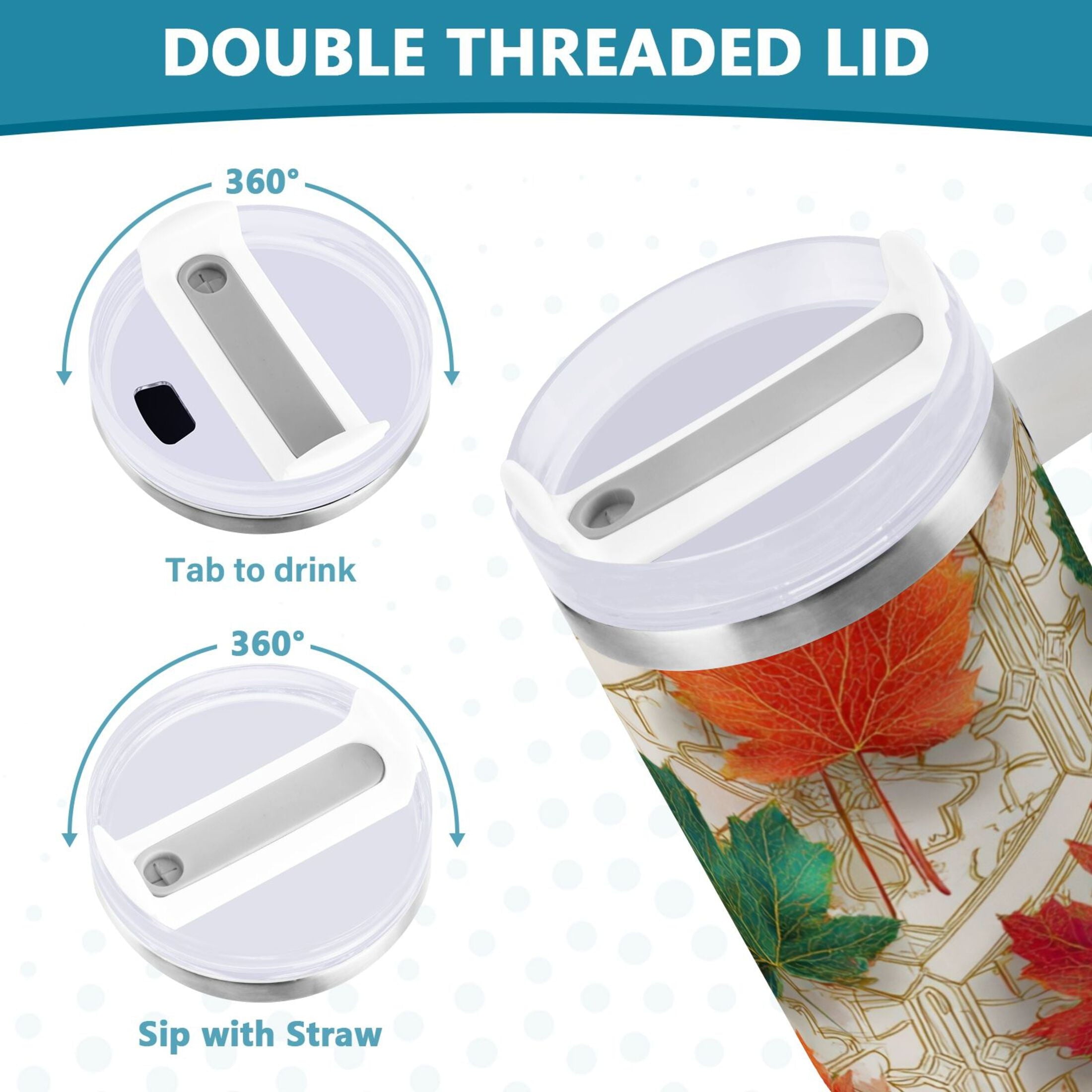 30 oz Insulated Stainless Steel Tumbler Double Wall Stainless Steel Tumbler with 2-Way Drinking Green and Red Maple Leaves M565P