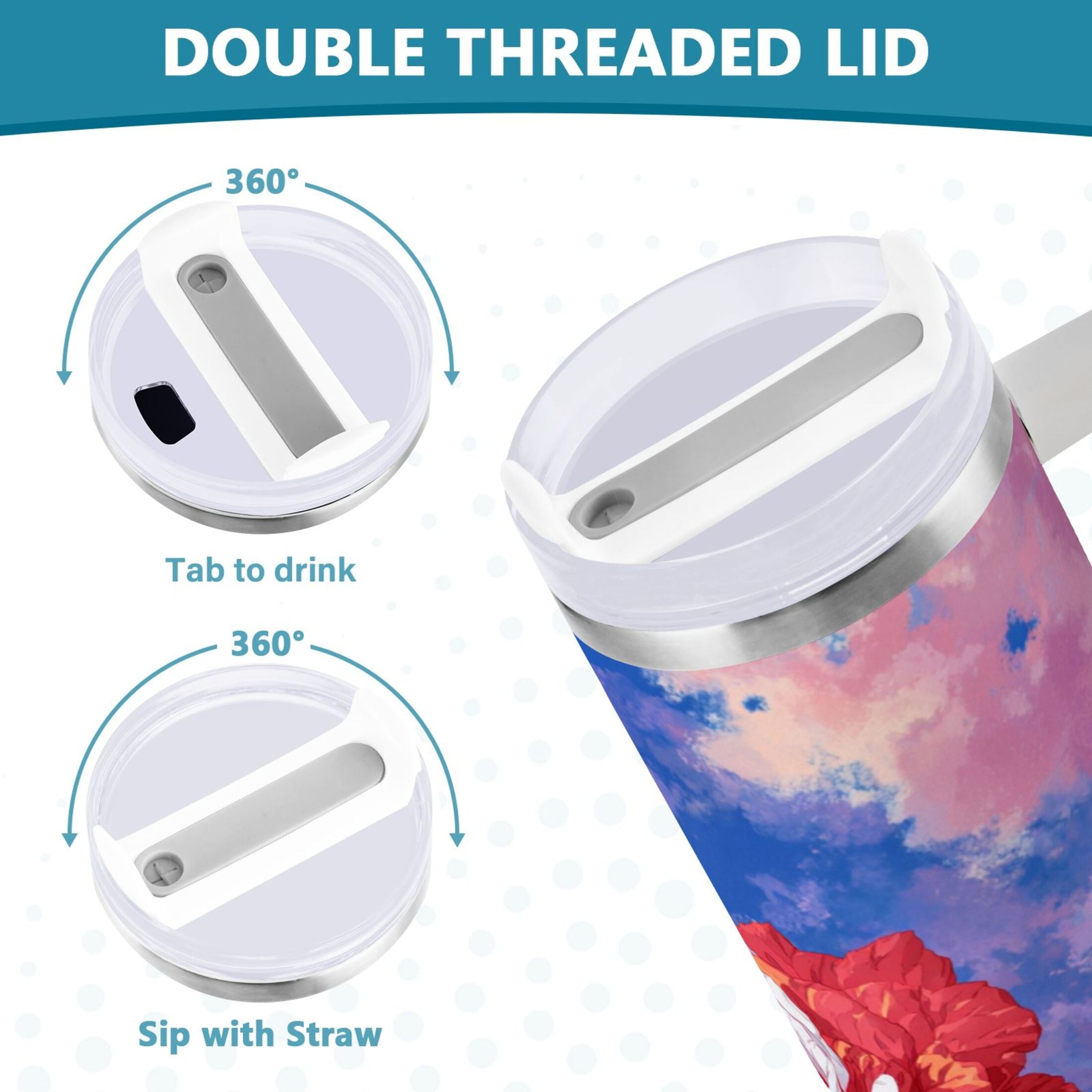 30 oz Insulated Stainless Steel Tumbler Double Wall Stainless Steel Tumbler with 2-Way Drinking Rose with Flag Pattern M547H