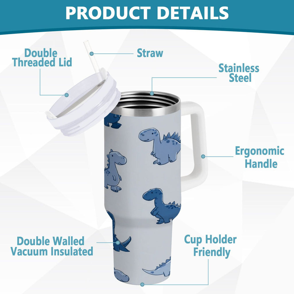 30 oz Insulated Stainless Steel Tumbler Double Wall Stainless Steel Tumbler with 2-Way Drinking Cute Blue Dinosaurs M580U