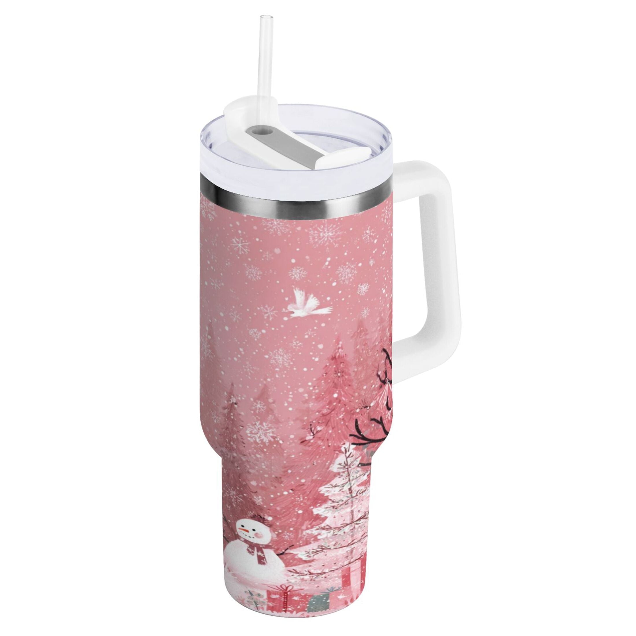 40 oz Insulated Stainless Steel Tumbler Double Wall Stainless Steel Tumbler with 2-Way Drinking Christmas Forest with Snowmen M428E