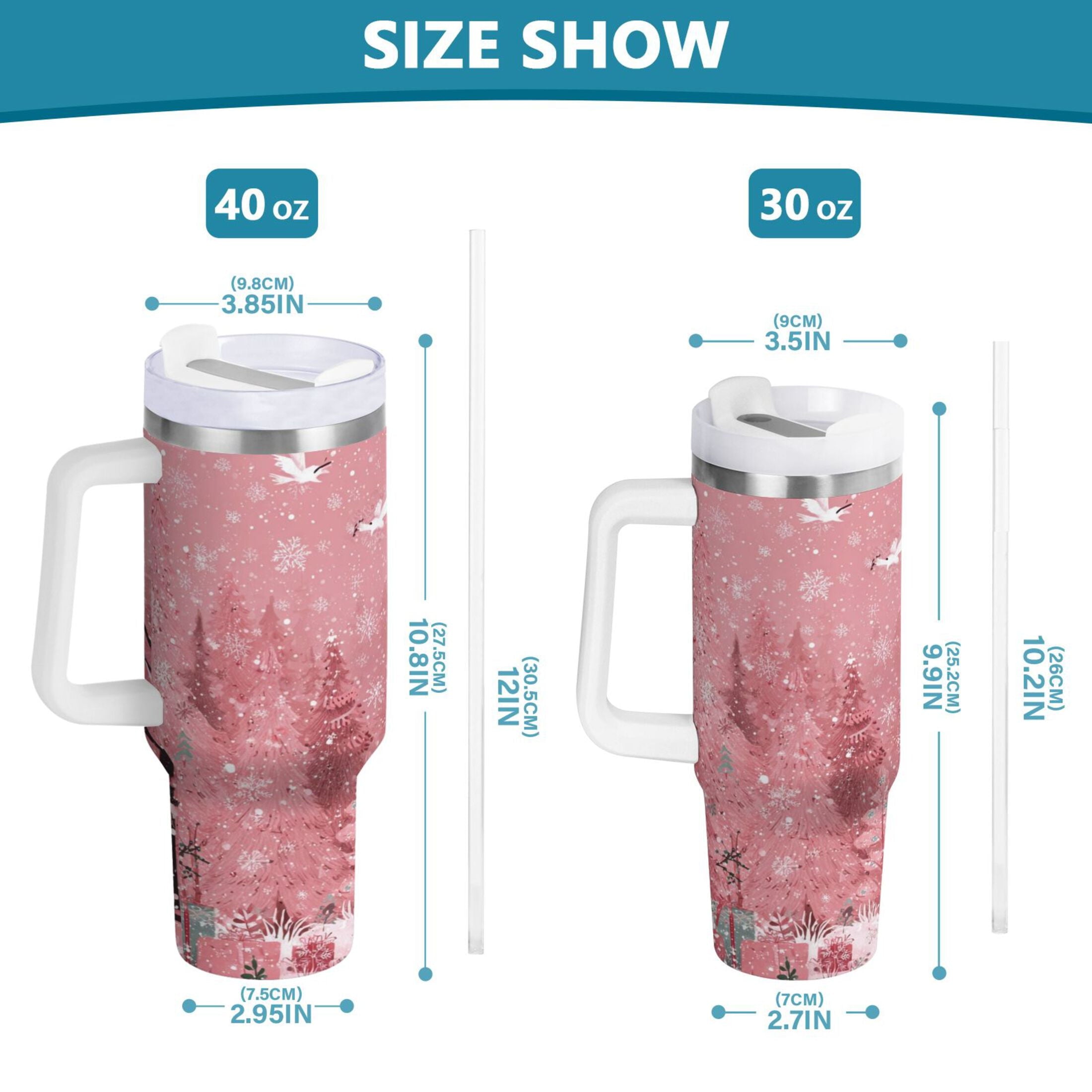 40 oz Insulated Stainless Steel Tumbler Double Wall Stainless Steel Tumbler with 2-Way Drinking Christmas Forest with Snowmen M428E