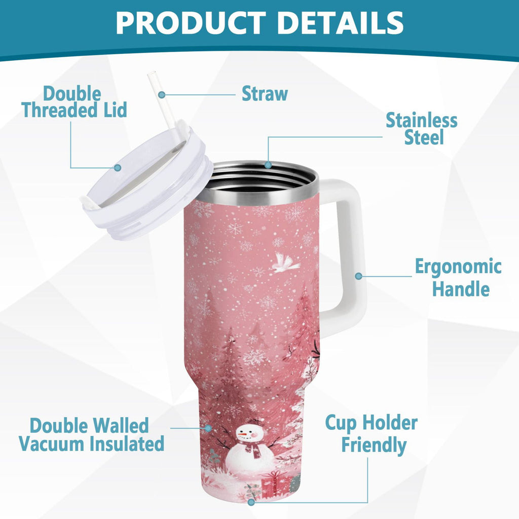 40 oz Insulated Stainless Steel Tumbler Double Wall Stainless Steel Tumbler with 2-Way Drinking Christmas Forest with Snowmen M428E