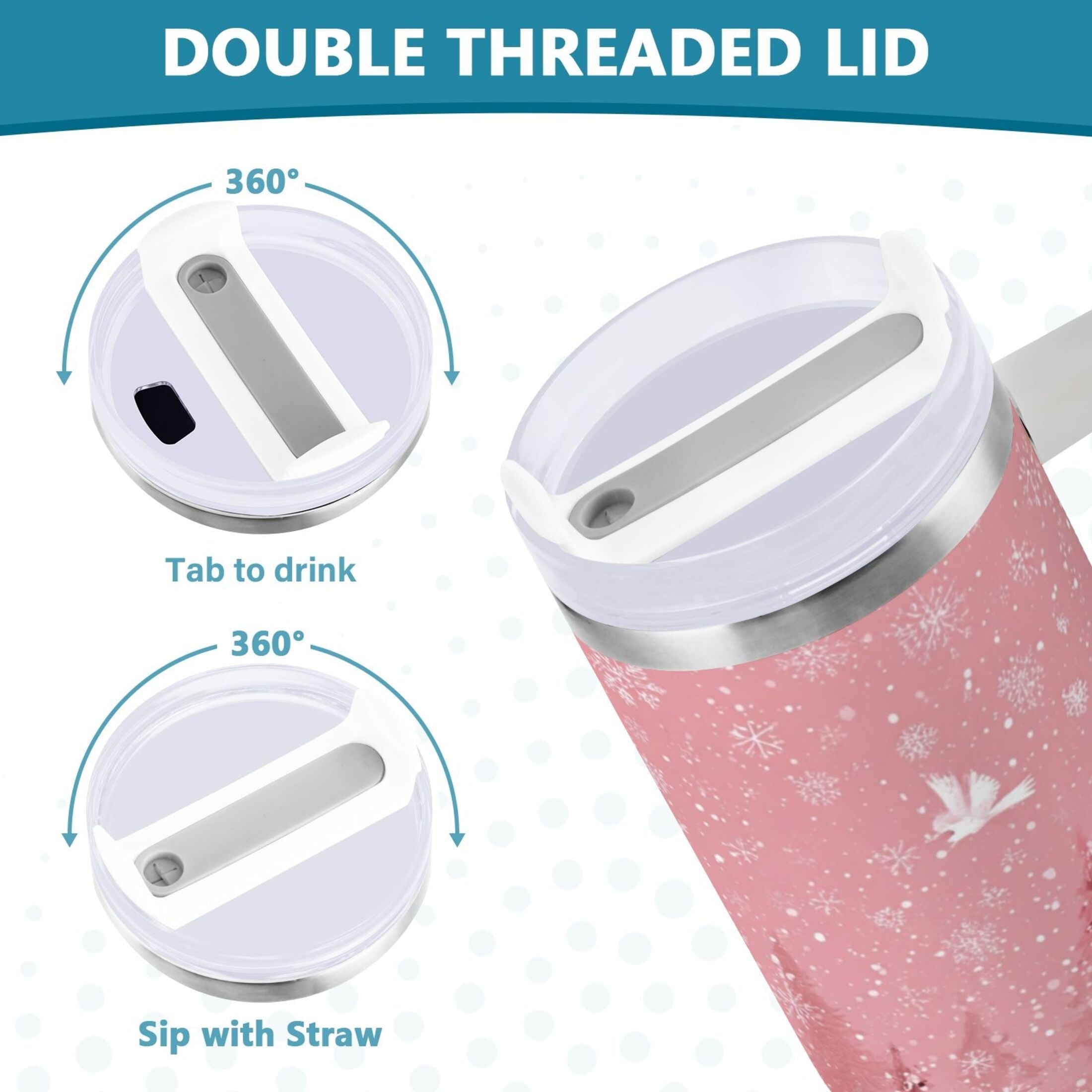 40 oz Insulated Stainless Steel Tumbler Double Wall Stainless Steel Tumbler with 2-Way Drinking Christmas Forest with Snowmen M428E