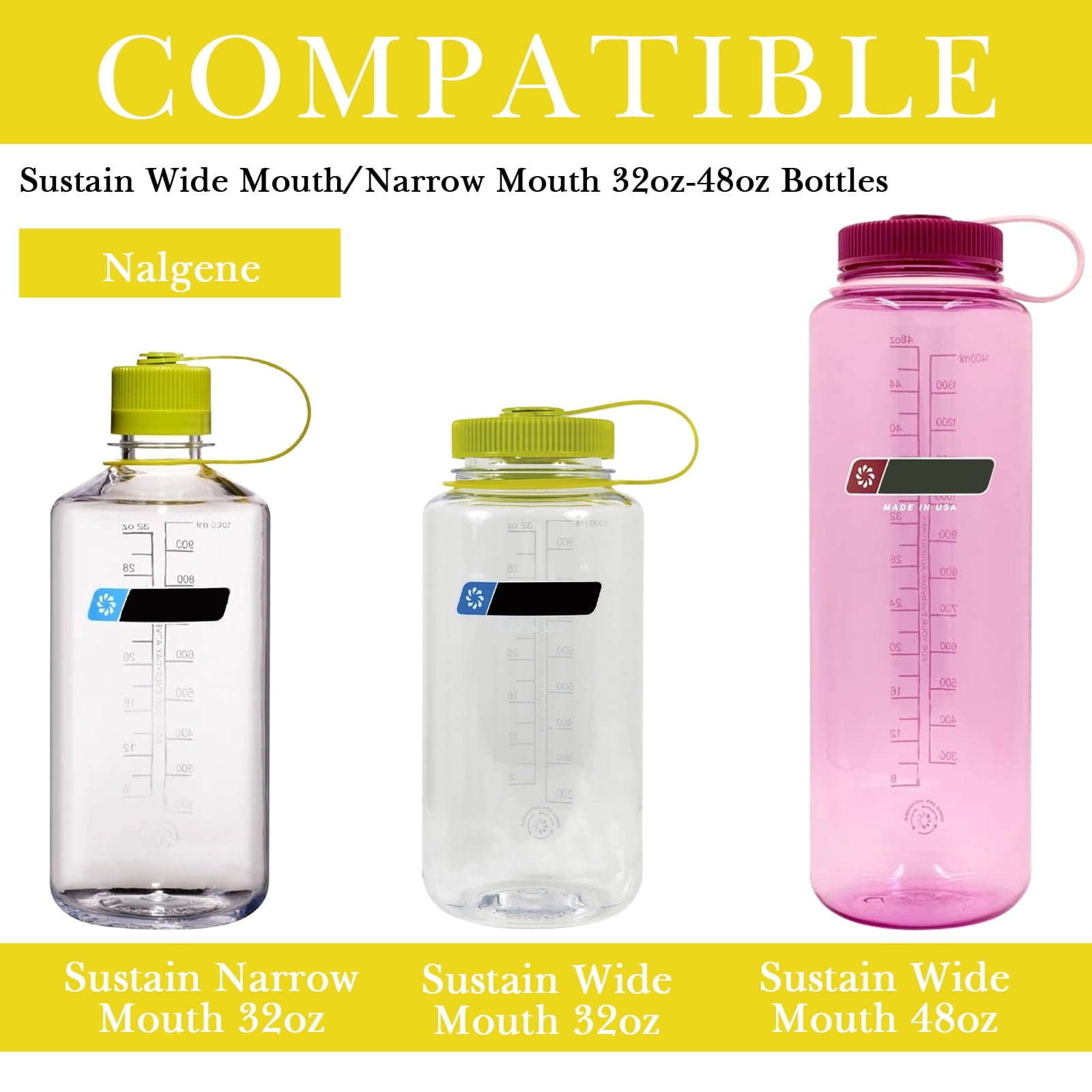 Linkidea 2 Pack Water Bottle Boot Compatible with Nalgene Sustain Wide Mouth 32oz/48oz, Narrow Mouth 32oz, Silicone Anti-Slip Bottle Bottom Bumper Protector (Yellow) M221C