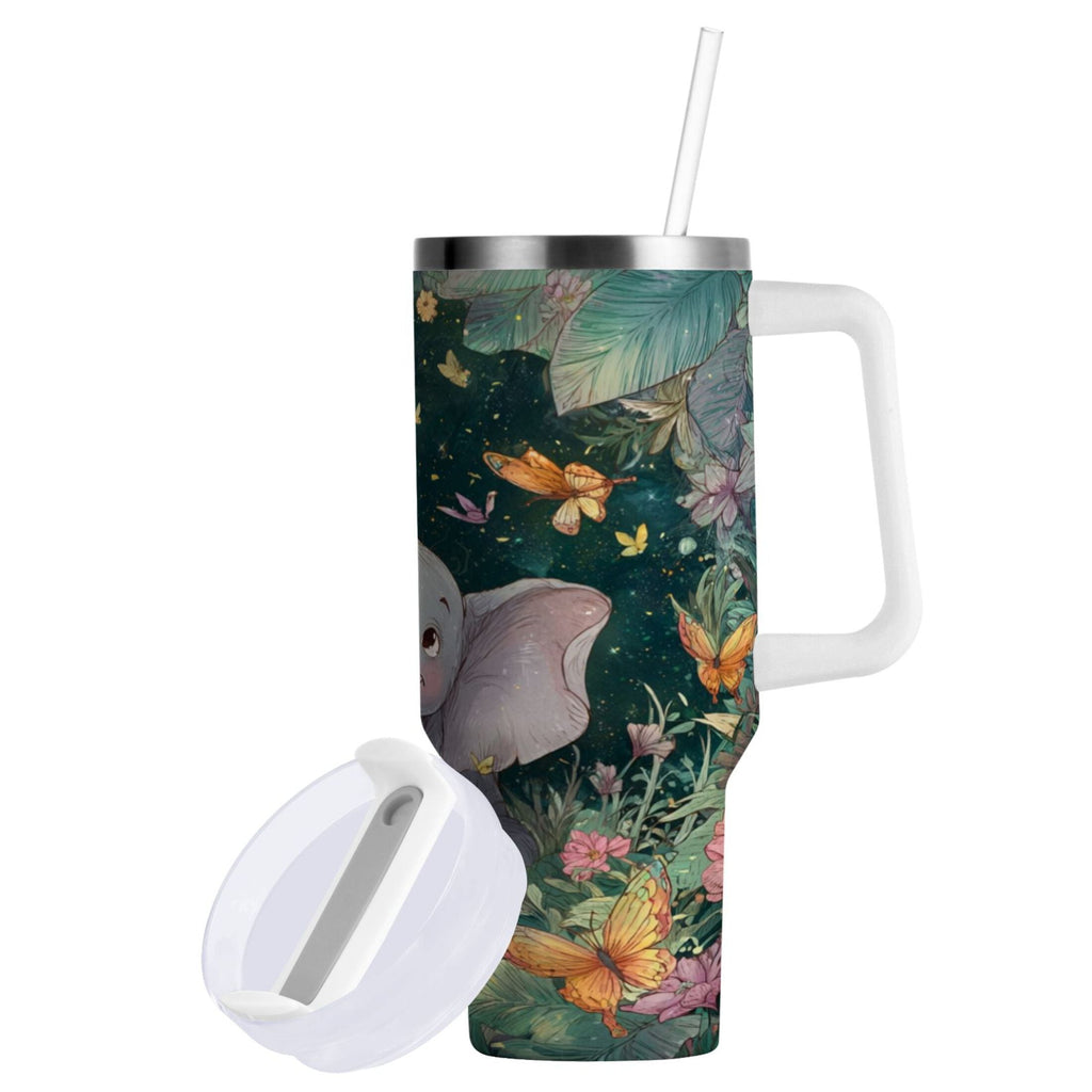 40 oz Insulated Stainless Steel Tumbler Double Wall Stainless Steel Tumbler with 2-Way Drinking Cute Elephant M460H