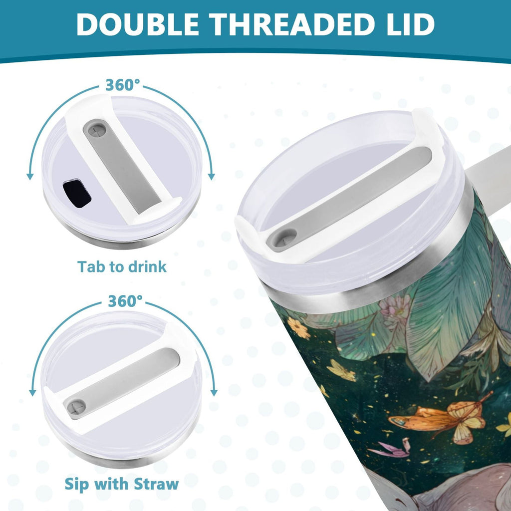40 oz Insulated Stainless Steel Tumbler Double Wall Stainless Steel Tumbler with 2-Way Drinking Cute Elephant M460H