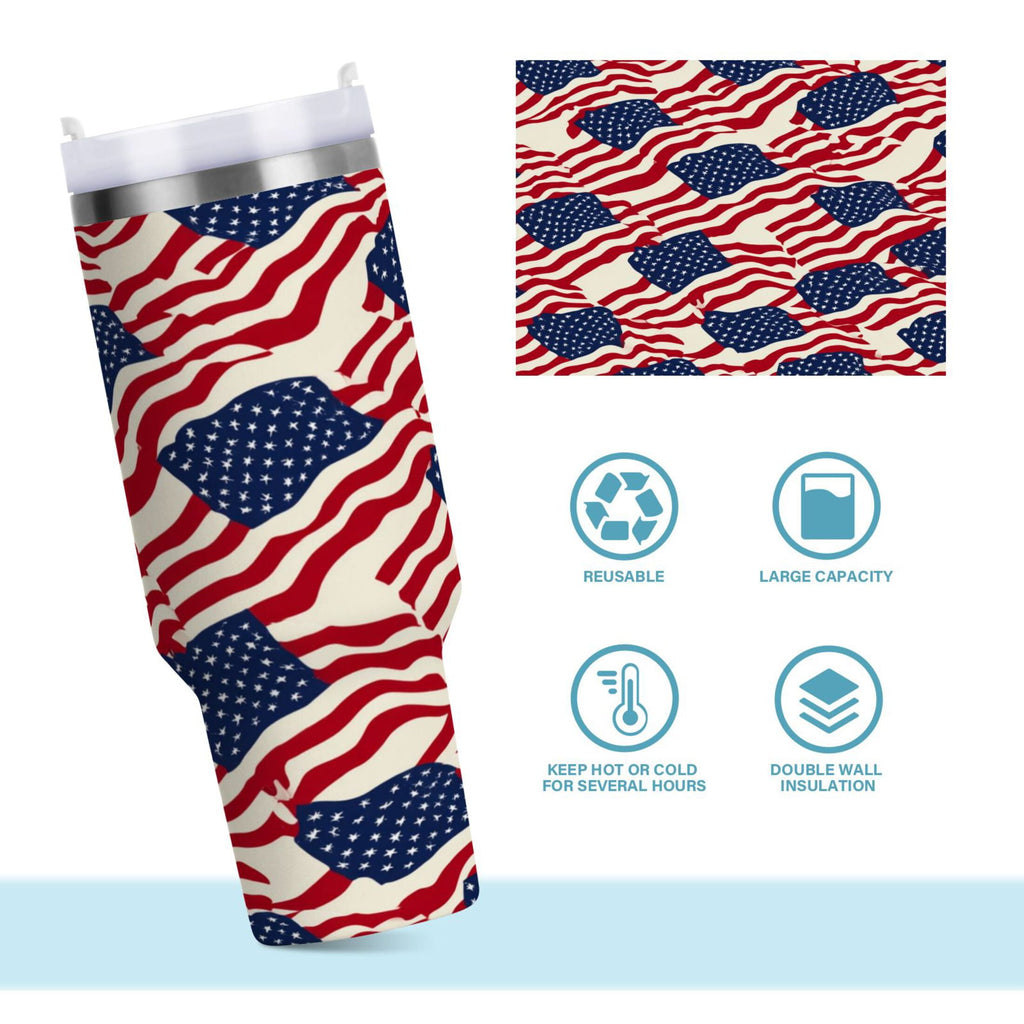 40 oz Insulated Stainless Steel Tumbler Double Wall Stainless Steel Tumbler with 2-Way Drinking Flags Abstract Design M607B